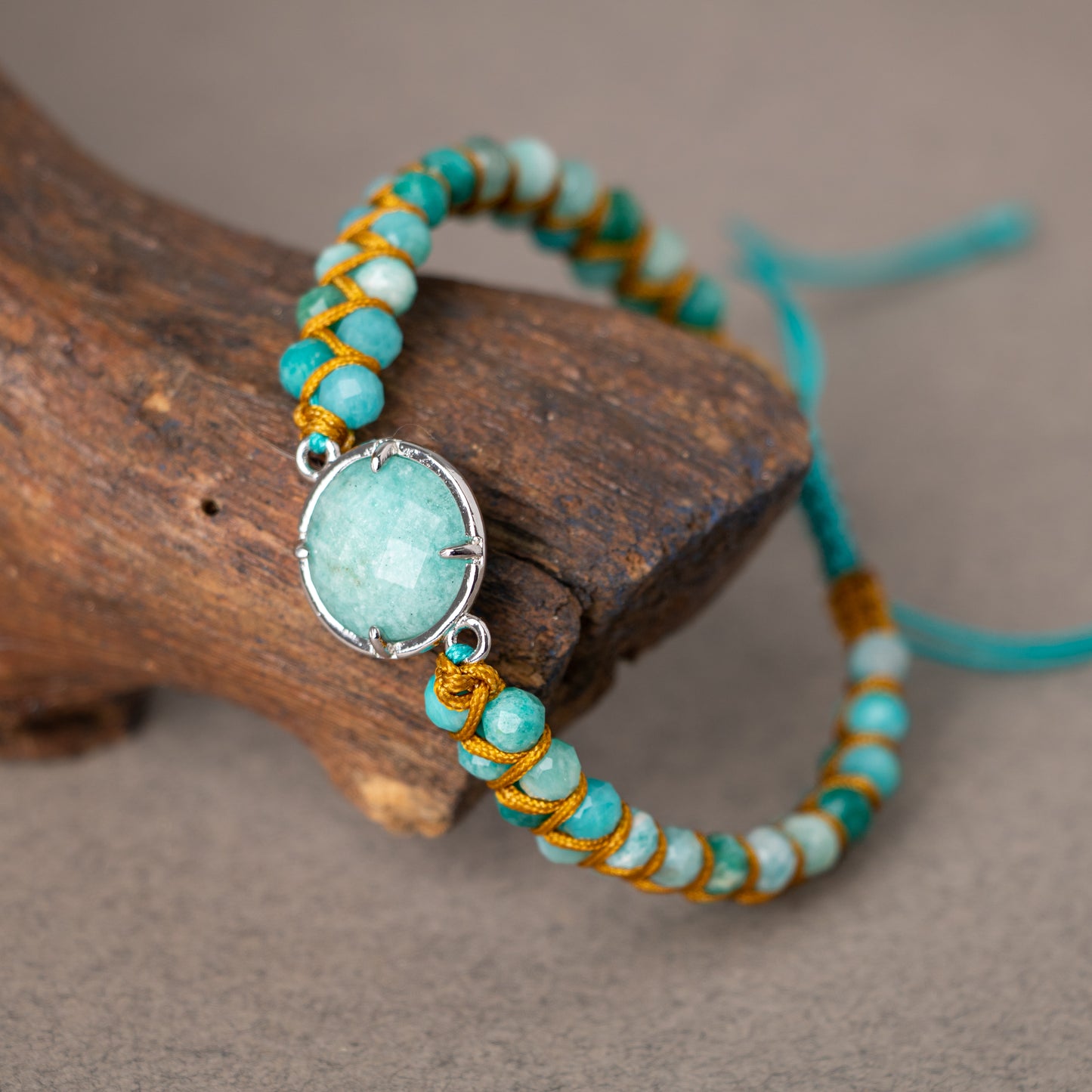 Amazonite Natural Stone Macrame Design Bracelet