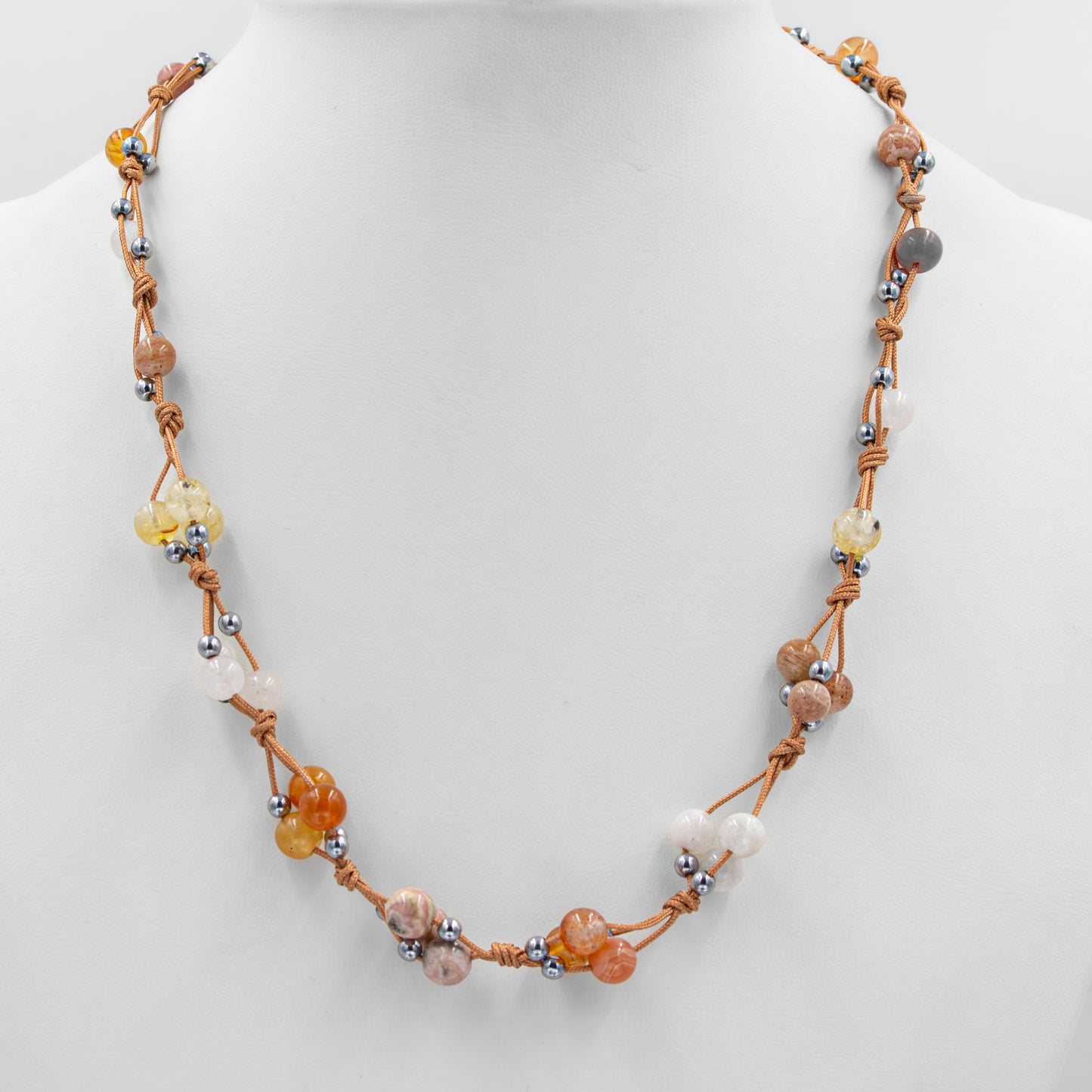 Moonstone, Tiger Eye, Citrine and Agate Natural Stone Macrame Necklace
