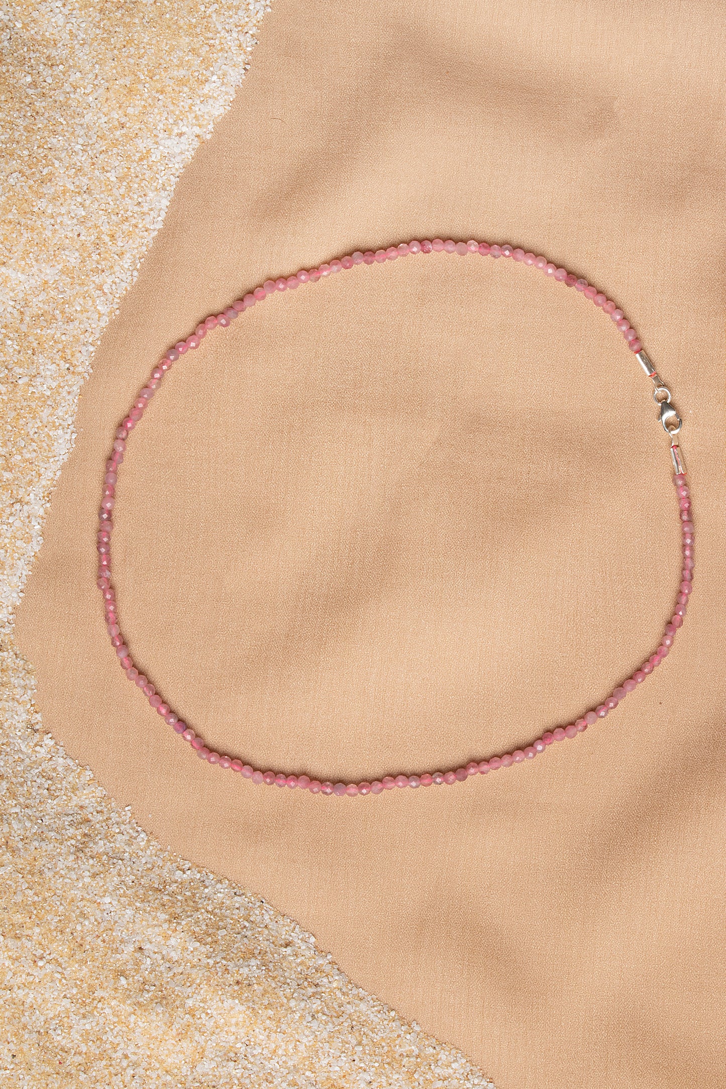 Pink Tourmaline Necklace and Bracelet Set with Silver Clasps 3-4 mm
