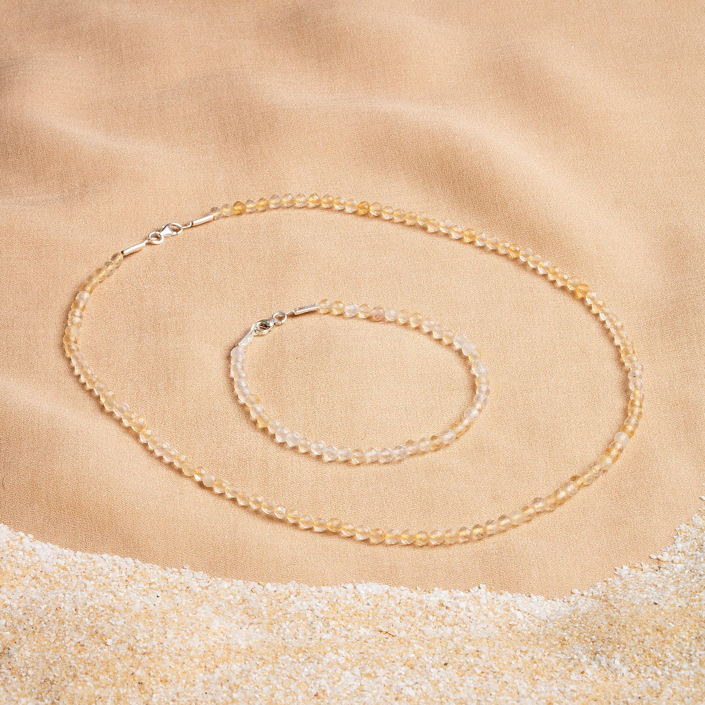 Citrine Necklace and Bracelet Set with Silver Clasps 3-4 mm