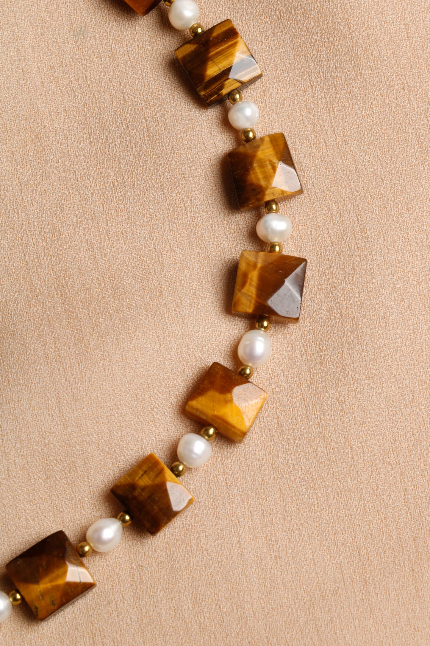 Elegant Tiger’s Eye and Pearl Necklace with Hematite Accents