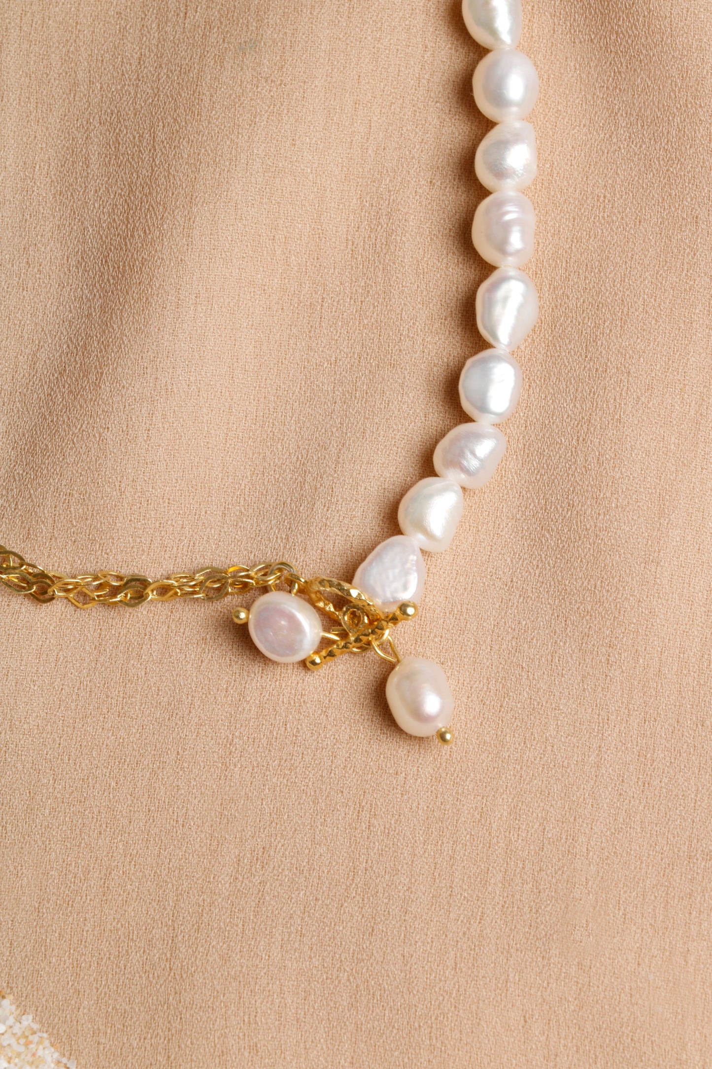 Freshwater Pearl Necklace with Gold-Toned Chain and Silver Accessories