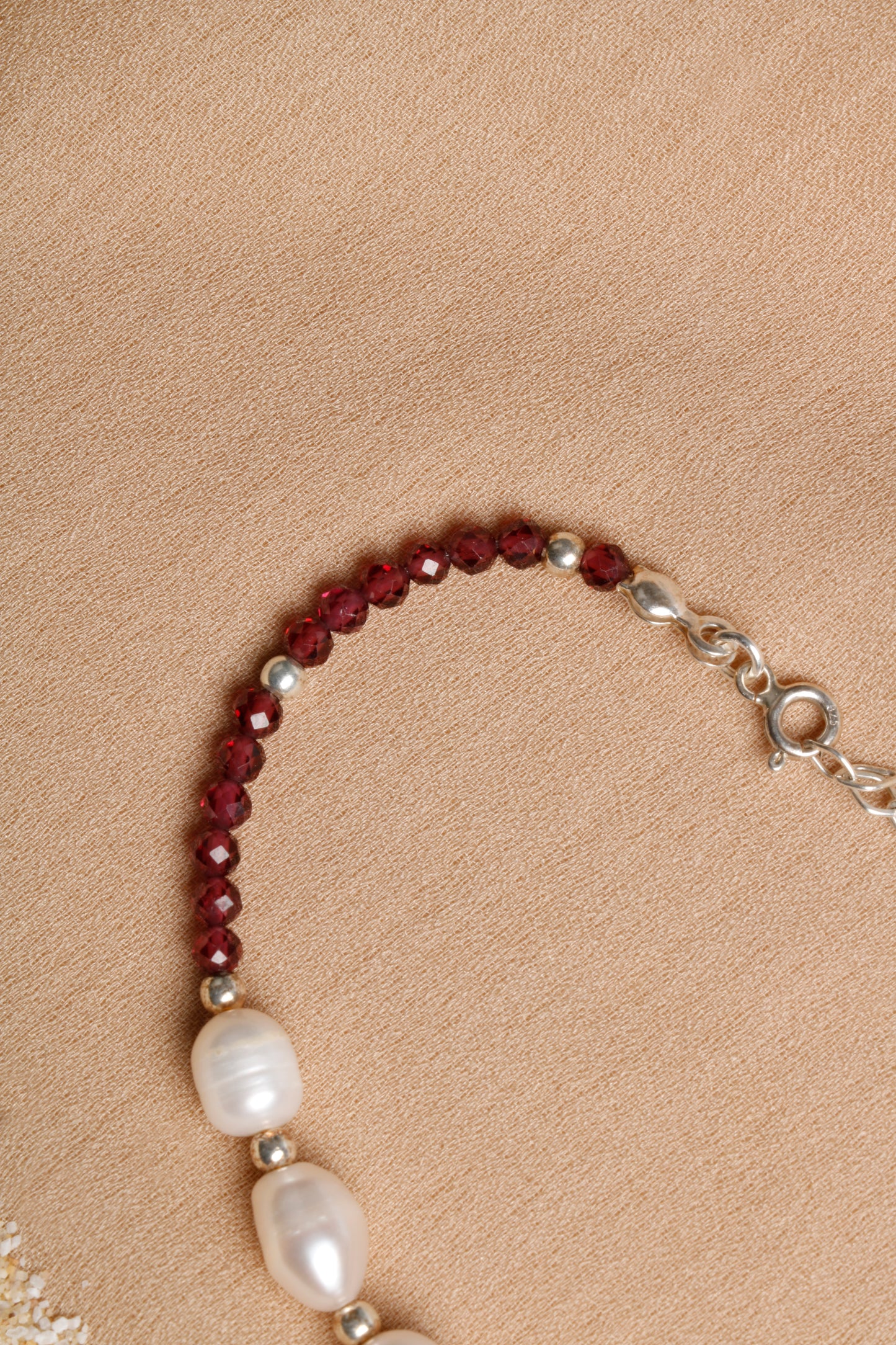 Garnet and Freshwater Pearl Bracelet with Silver Accents