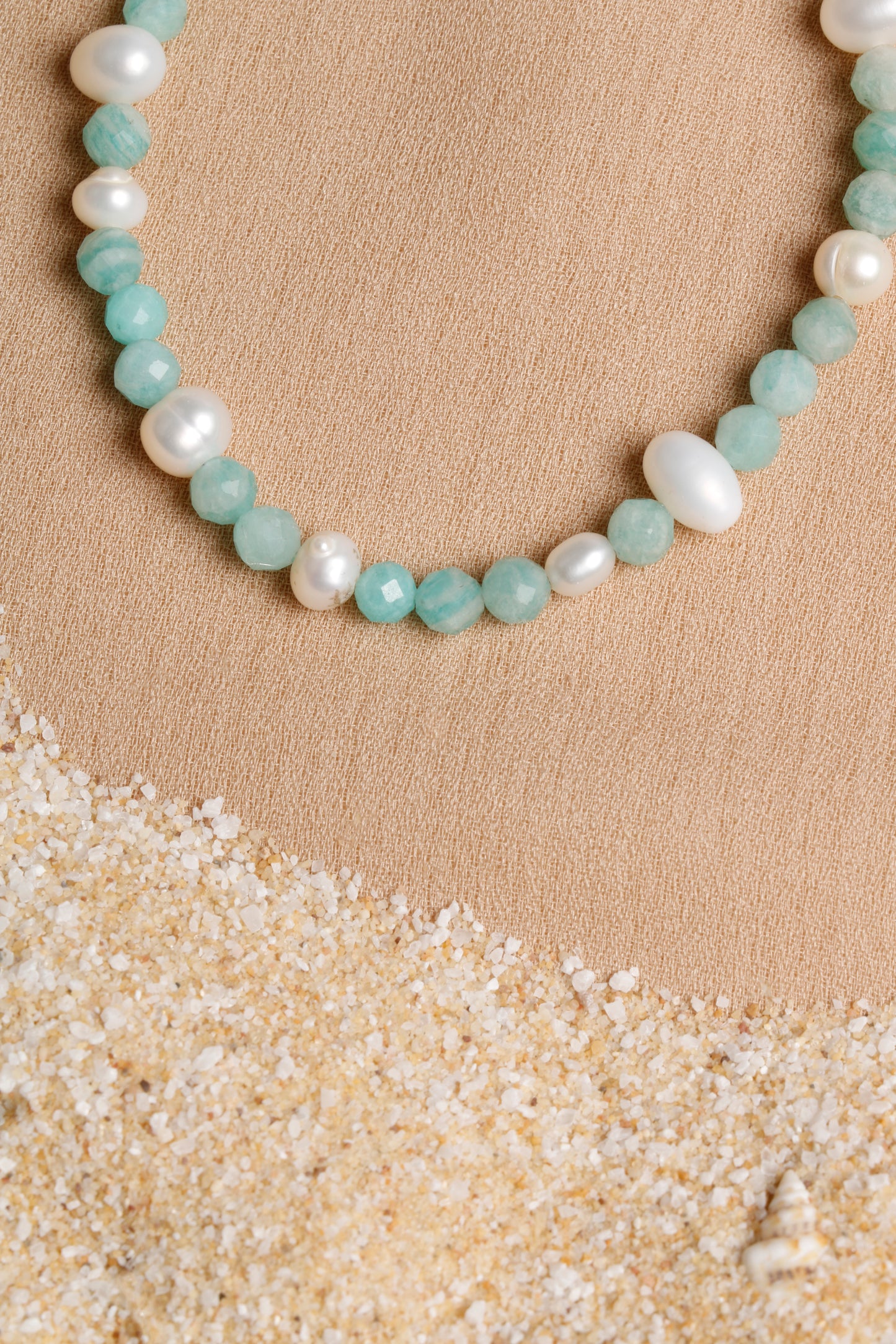 "Ocean Breeze" Amazonite and Pearl Bracelet with Silver Clasp
