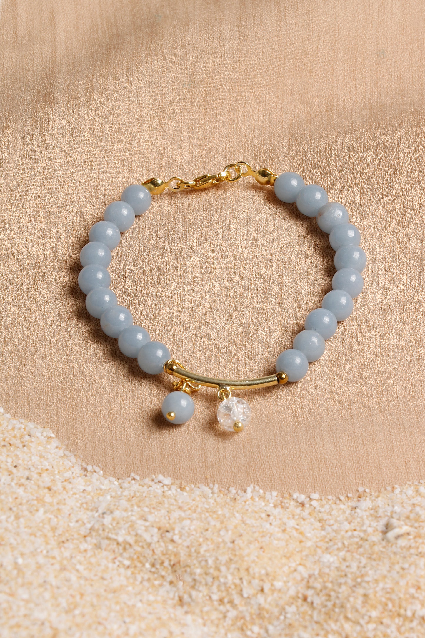 "Heavenly Calm" Angelite and Quartz Bracelet with Silver Accents