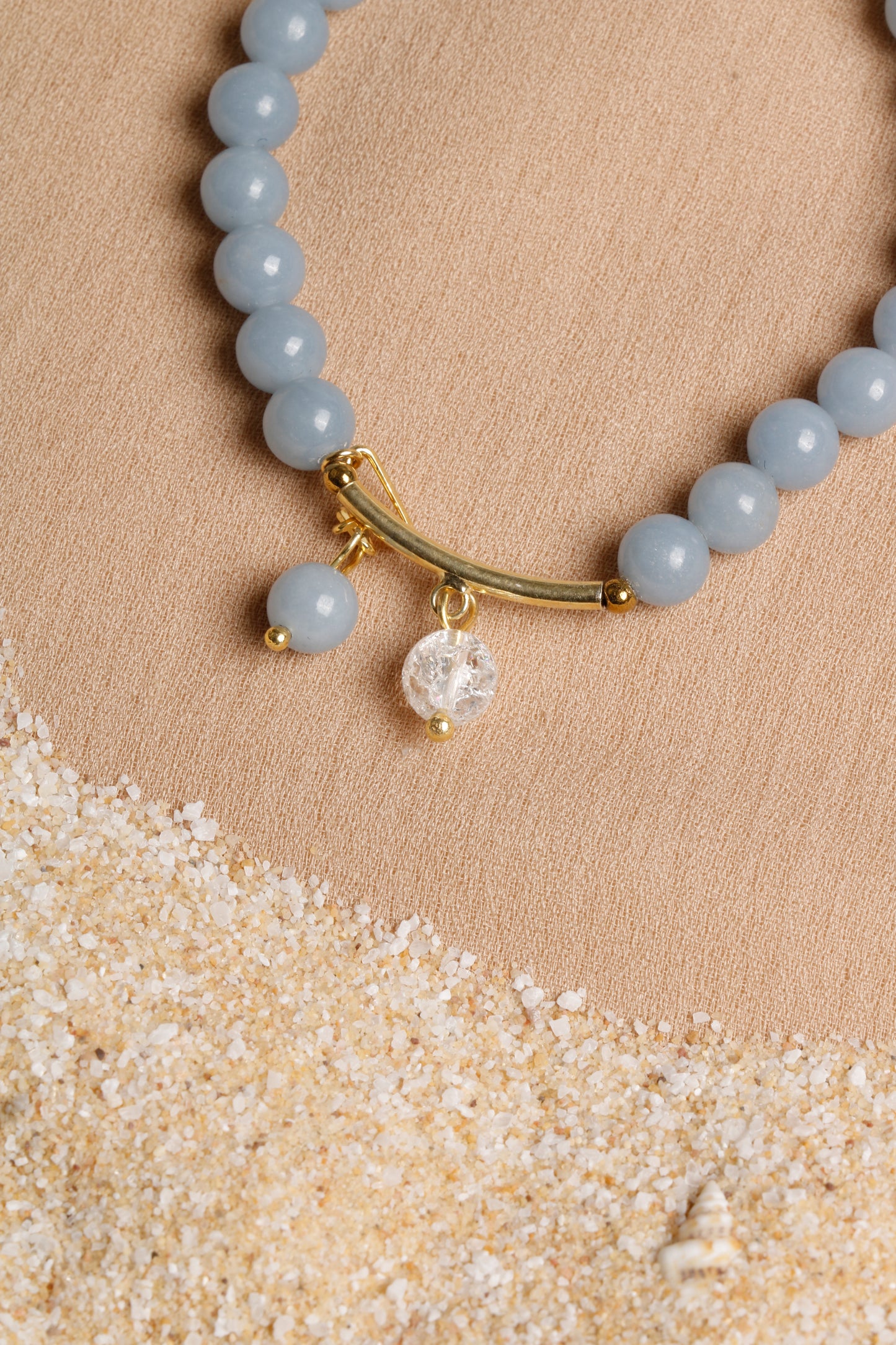 "Heavenly Calm" Angelite and Quartz Bracelet with Silver Accents
