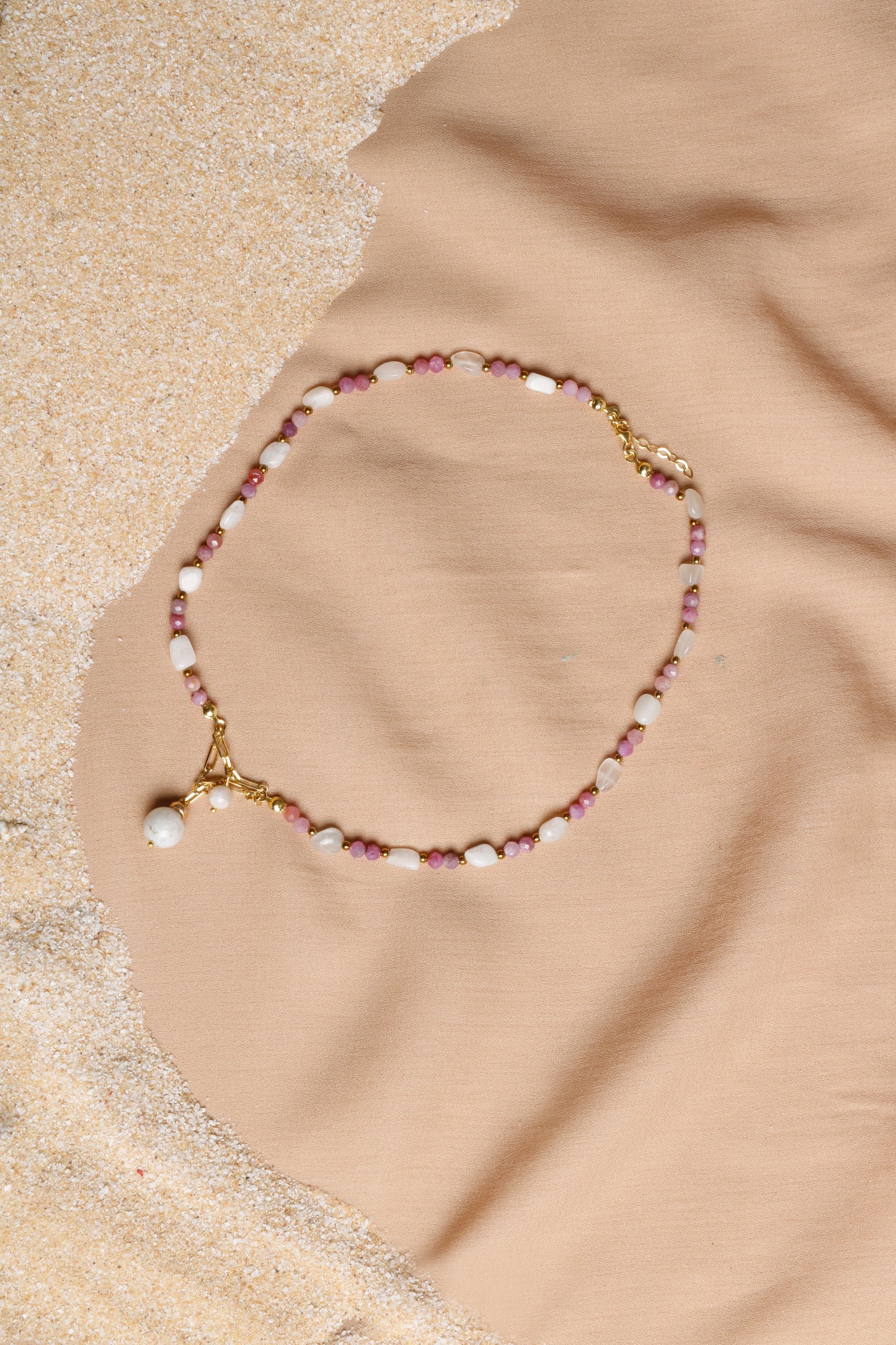 "Moonlit Elegance" Moonstone and Ruby Necklace with Silver Accents
