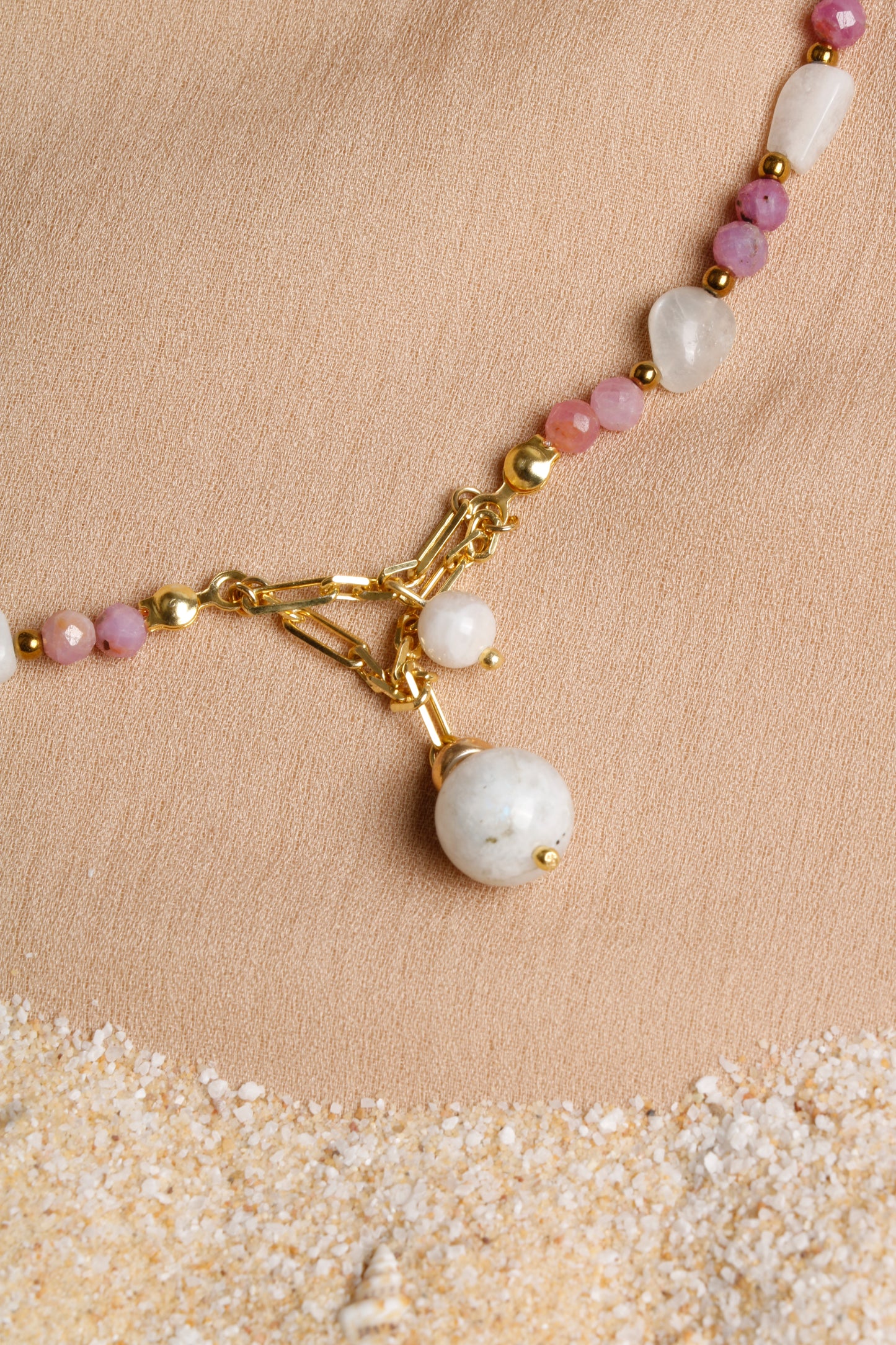 "Moonlit Elegance" Moonstone and Ruby Necklace with Silver Accents