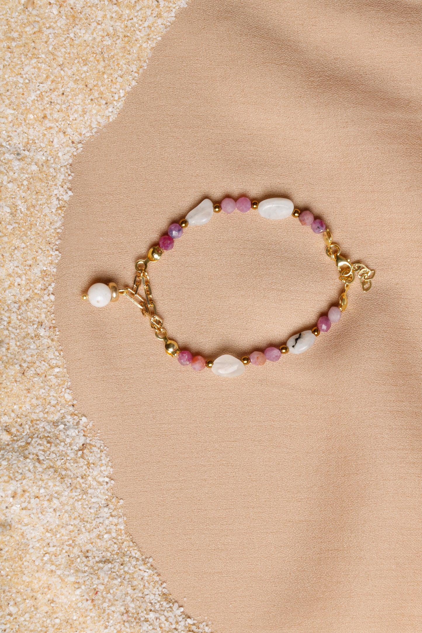 "Starlight Serenity" Moonstone and Tourmaline Bracelet with Silver Accents
