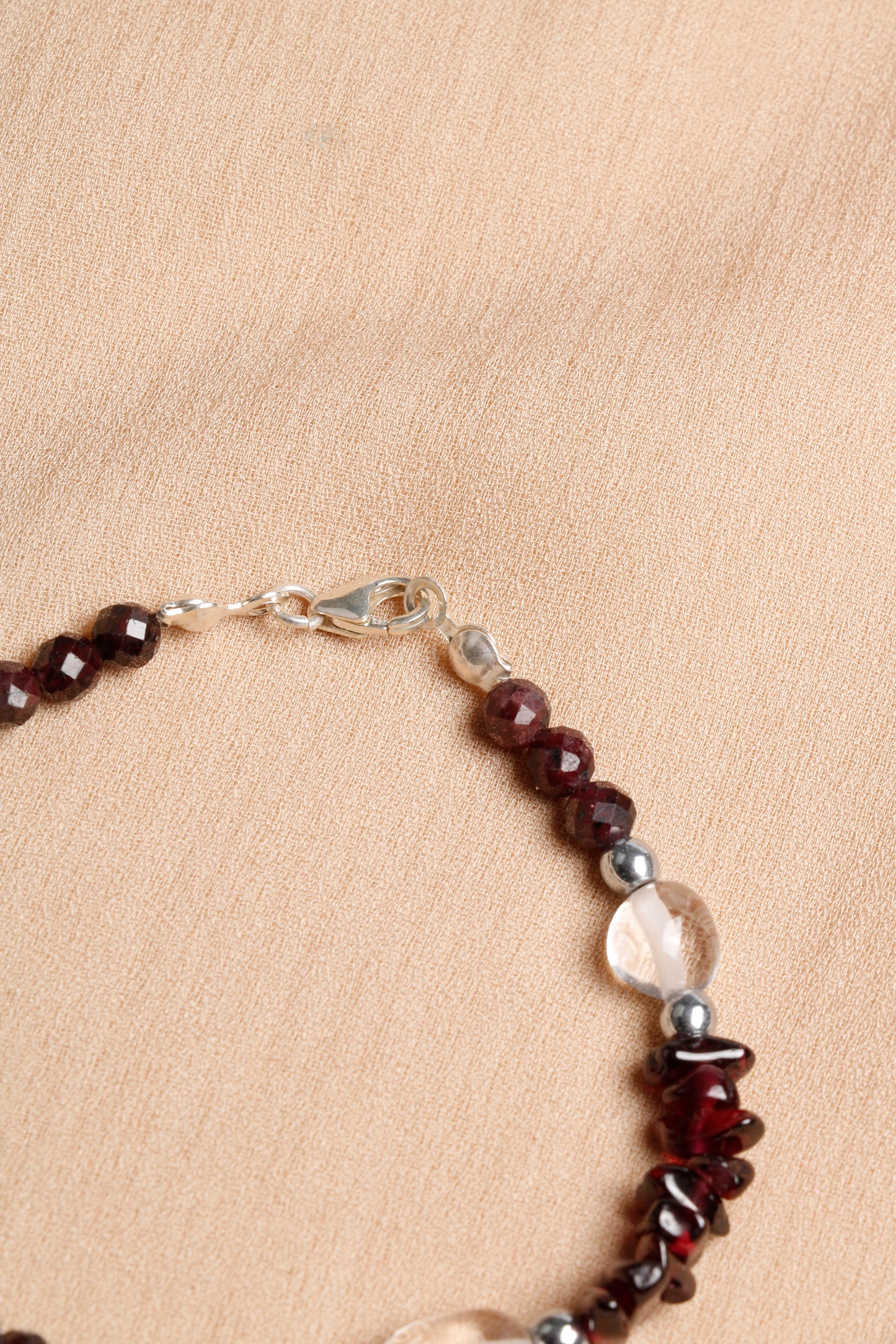 Oceanistone Garnet and Clear Quartz Bracelet with Sterling Silver Clasp