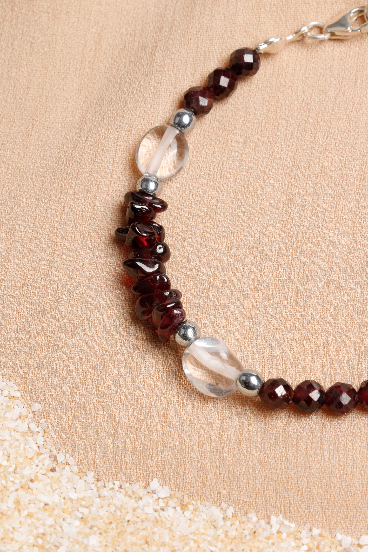 Oceanistone Garnet and Clear Quartz Bracelet with Sterling Silver Clasp