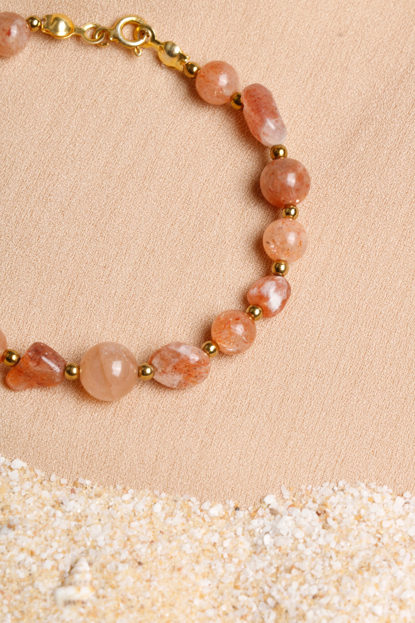 Radiant Sunstone Beaded Bracelet with Silver Clasp