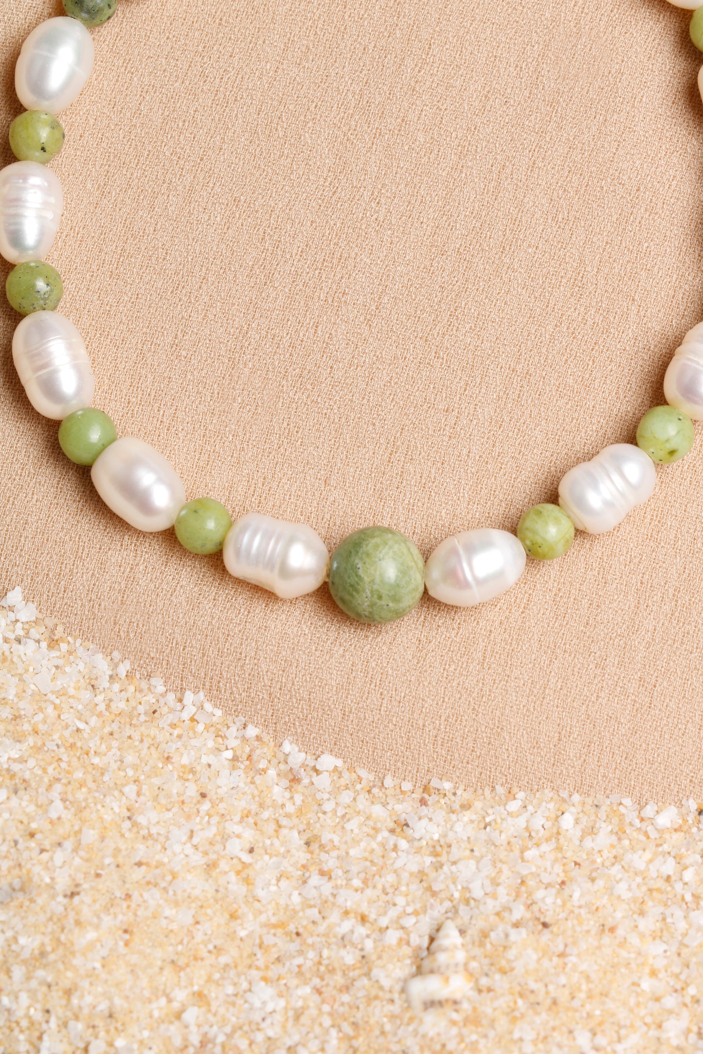 Oceanistone Freshwater Pearl and Jade Bracelet with Sterling Silver Clasp