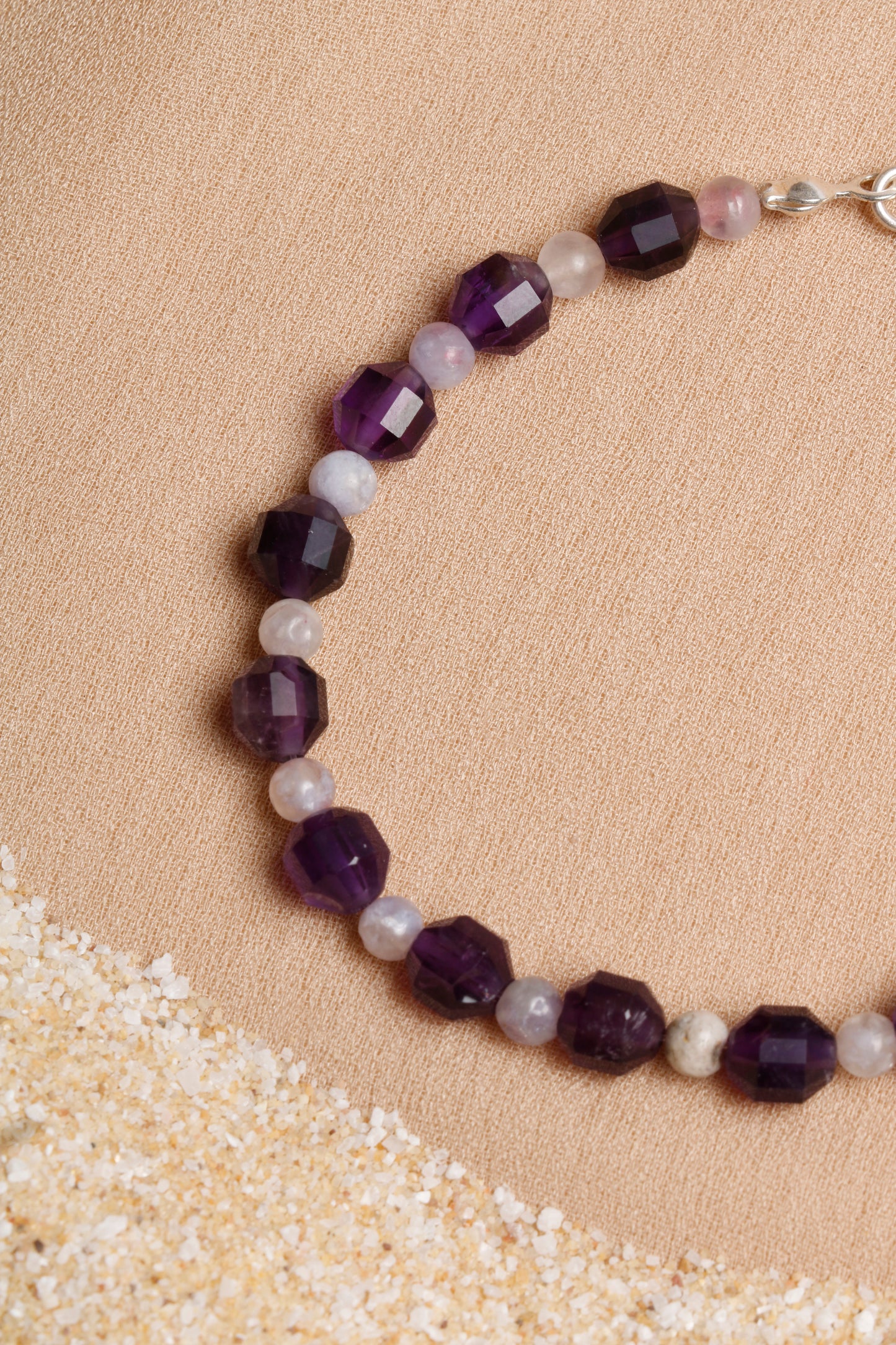Bracelet with Custom-Cut Tourmaline and Amethyst Beads and Silver Clasp