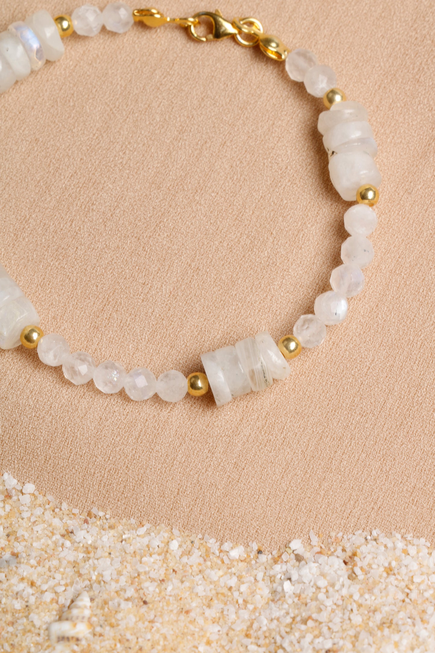 Moonstone Bracelet with Custom-Cut Beads and Silver Clasp