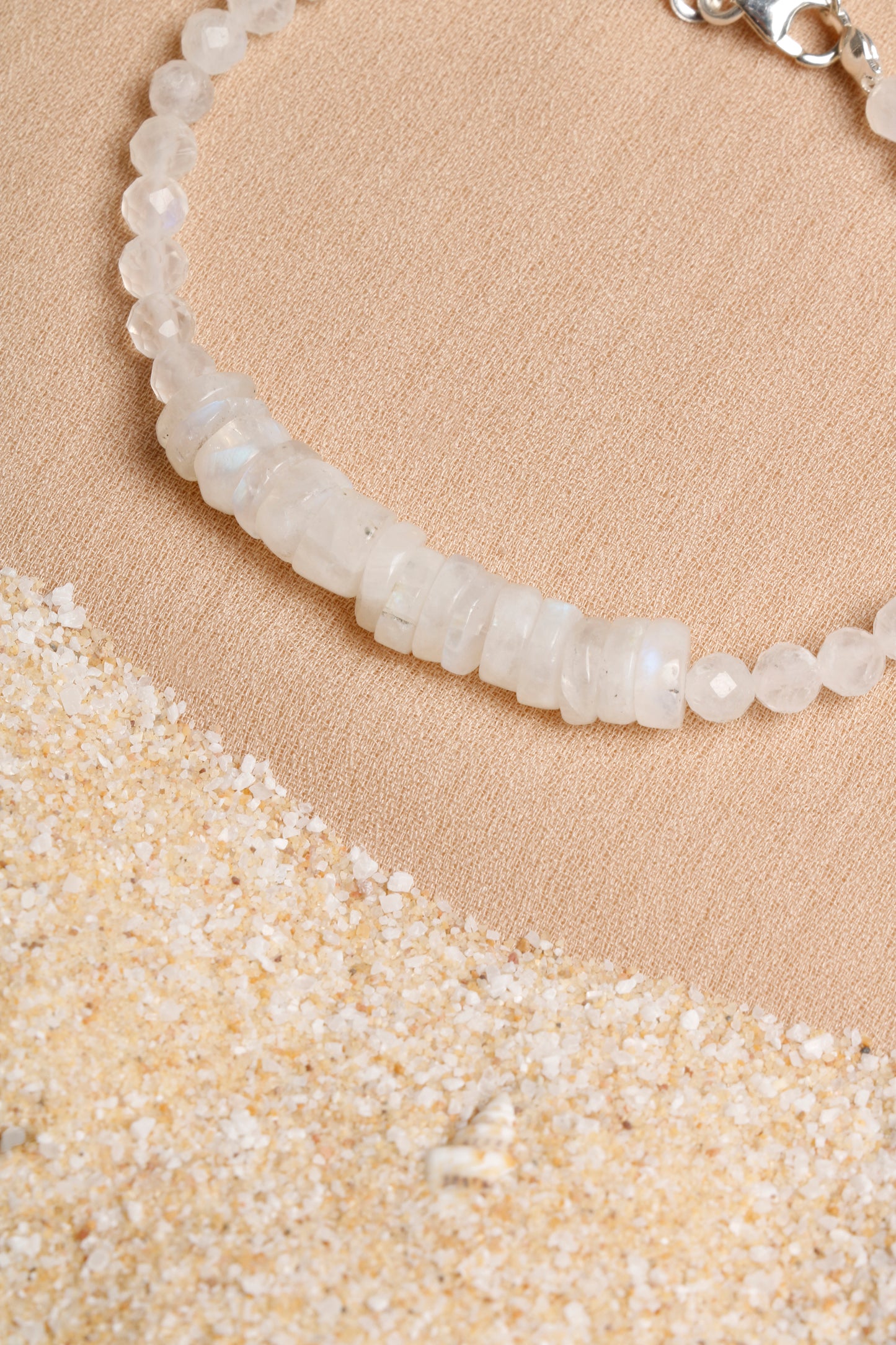 Custom-Cut Moonstone Bracelet with Silver Clasp