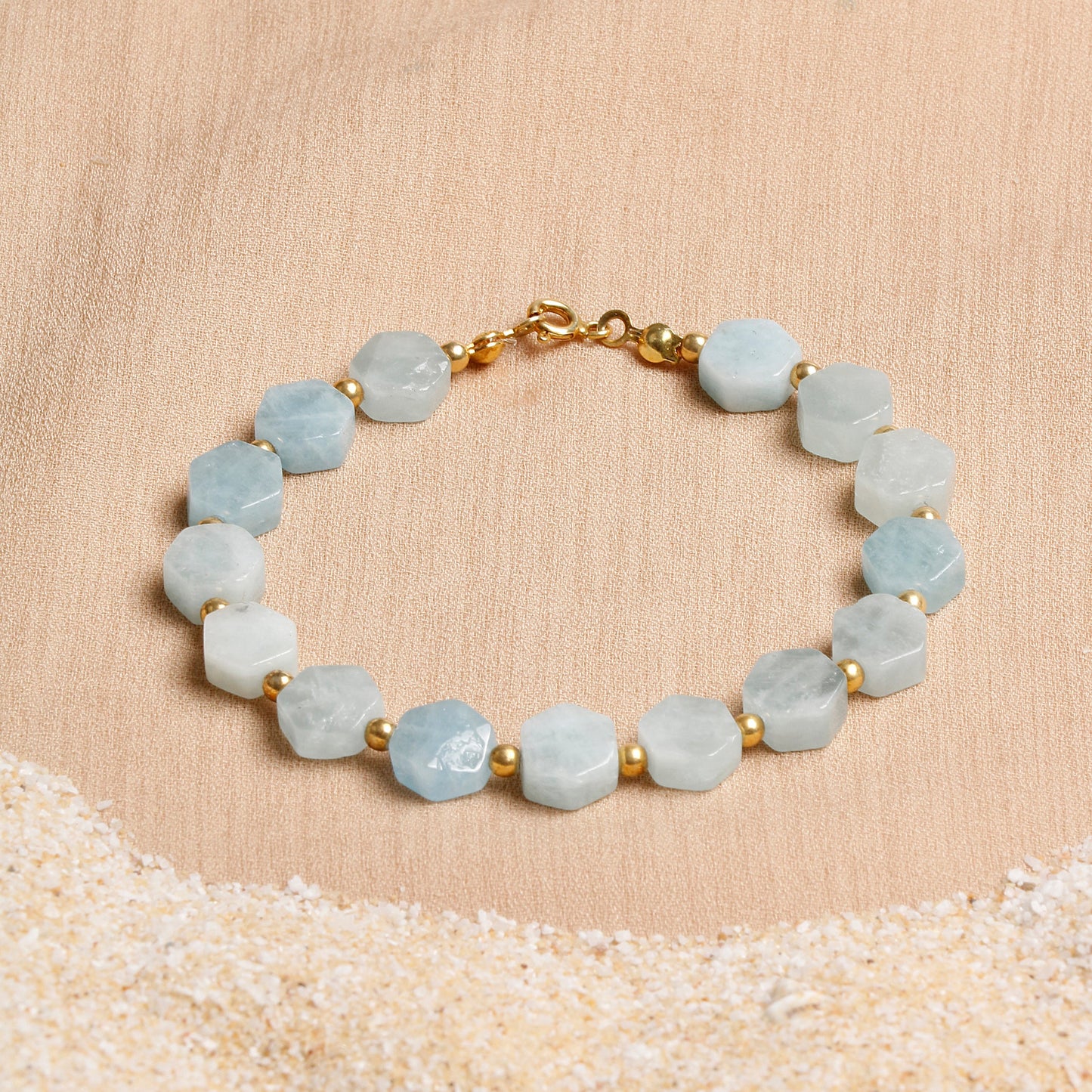 Aquamarine Bracelet with Custom-Cut Beads and Silver Clasp