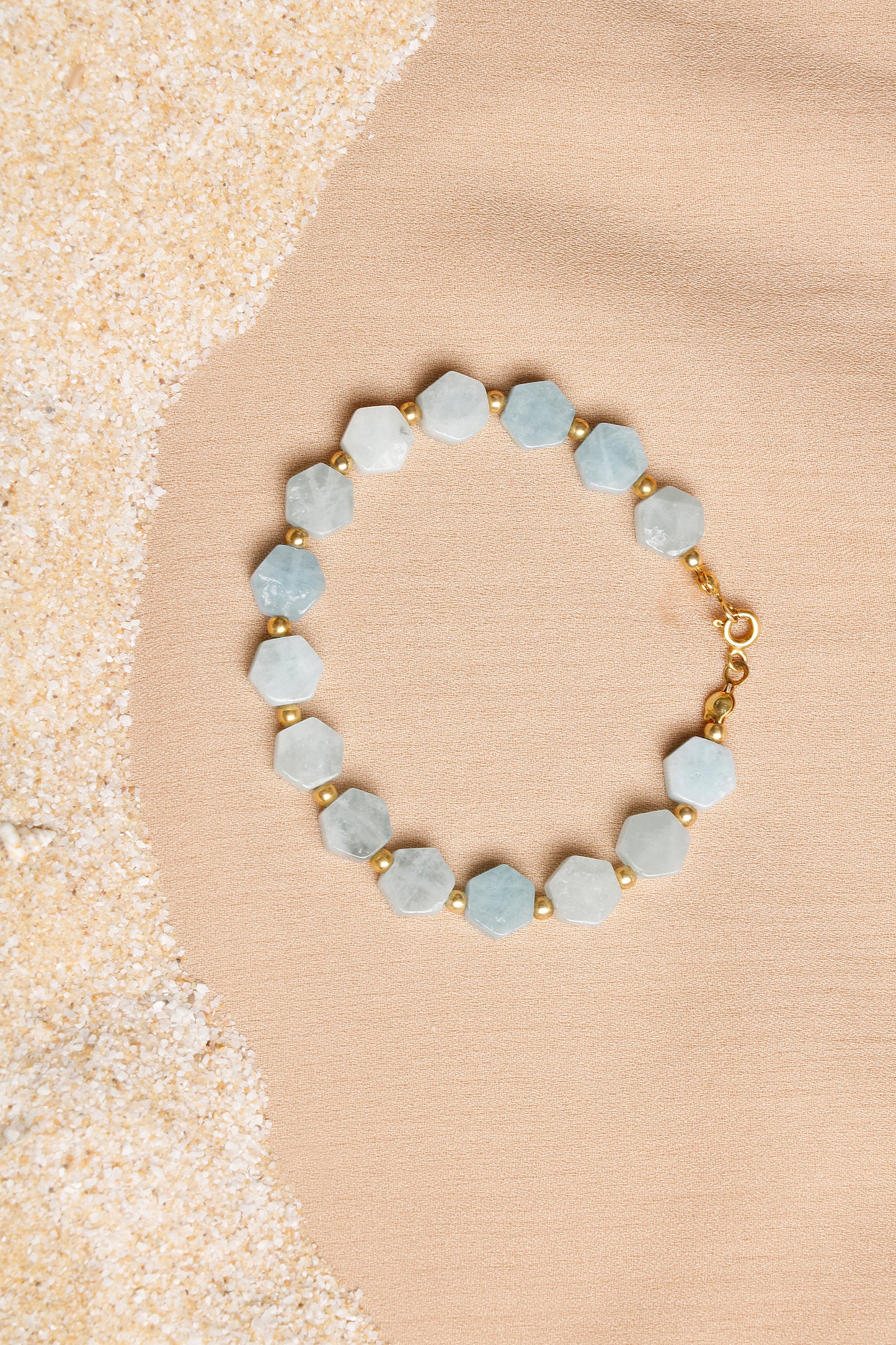Aquamarine Bracelet with Custom-Cut Beads and Silver Clasp