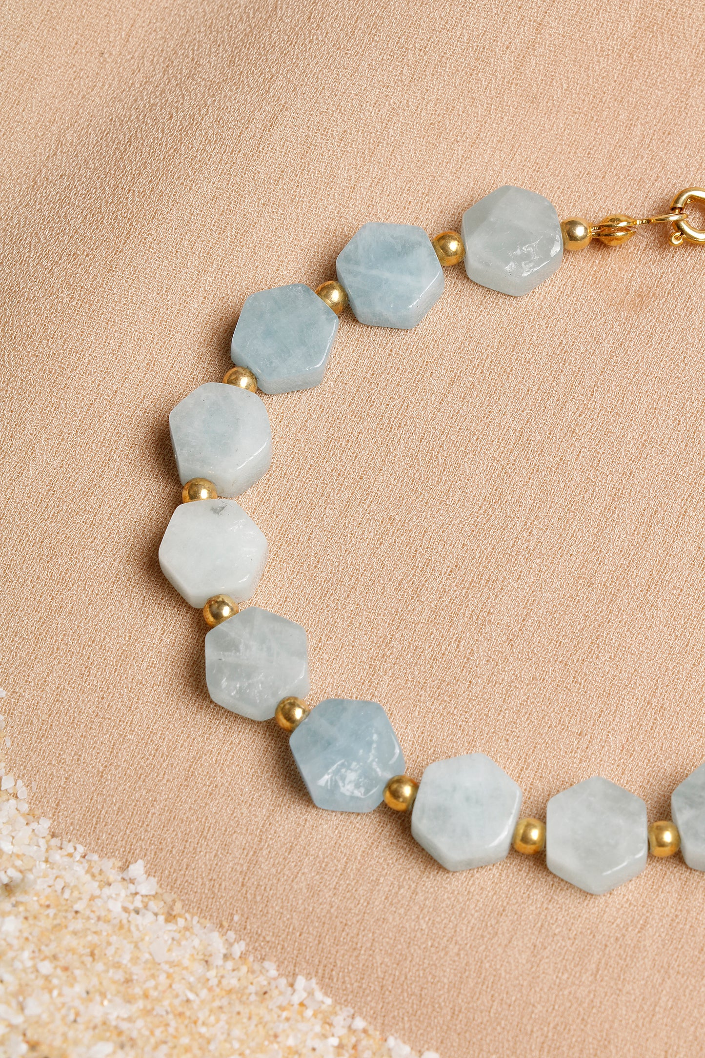 Aquamarine Bracelet with Custom-Cut Beads and Silver Clasp