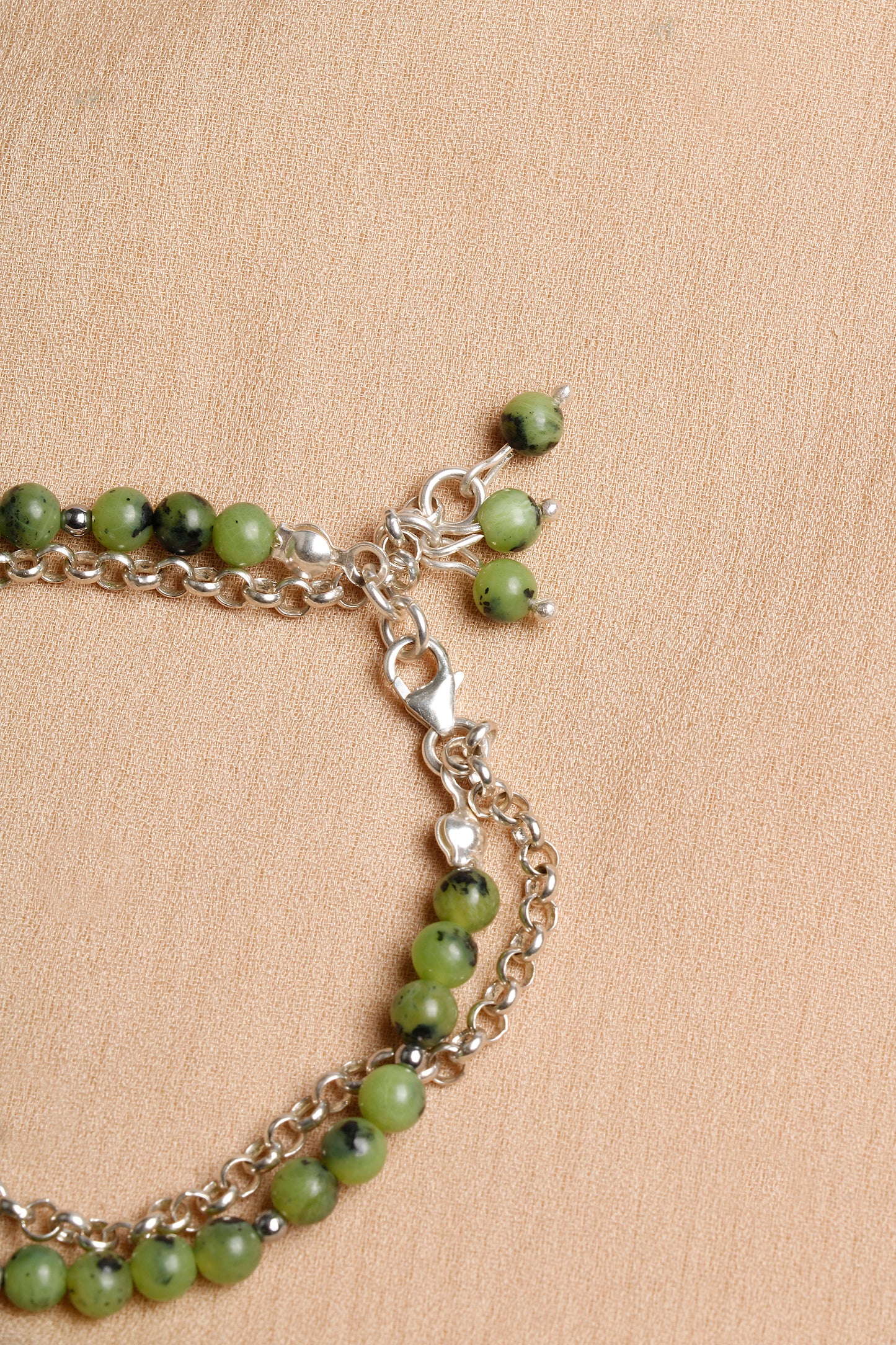 Oceanistone Genuine Green Jade Bracelet with Sterling Silver Chain