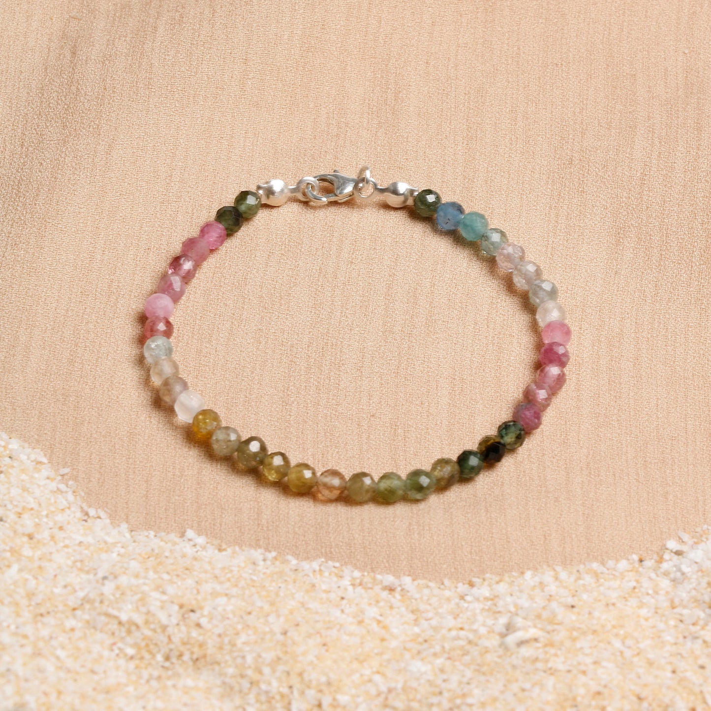Oceanistone Multicolored Tourmaline Bracelet with Sterling Silver Clasp