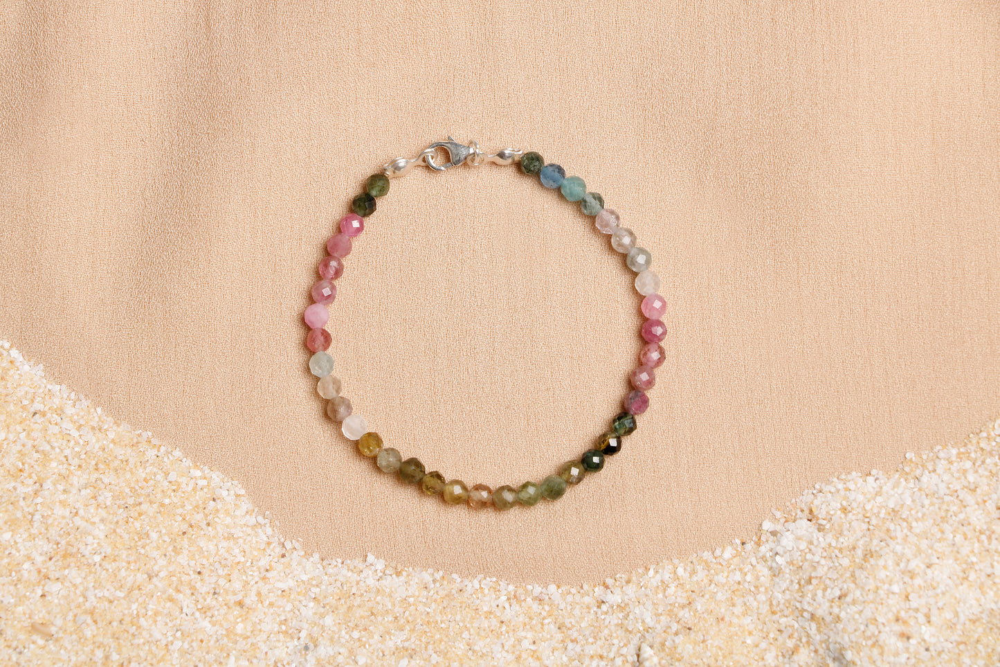 Oceanistone Multicolored Tourmaline Bracelet with Sterling Silver Clasp