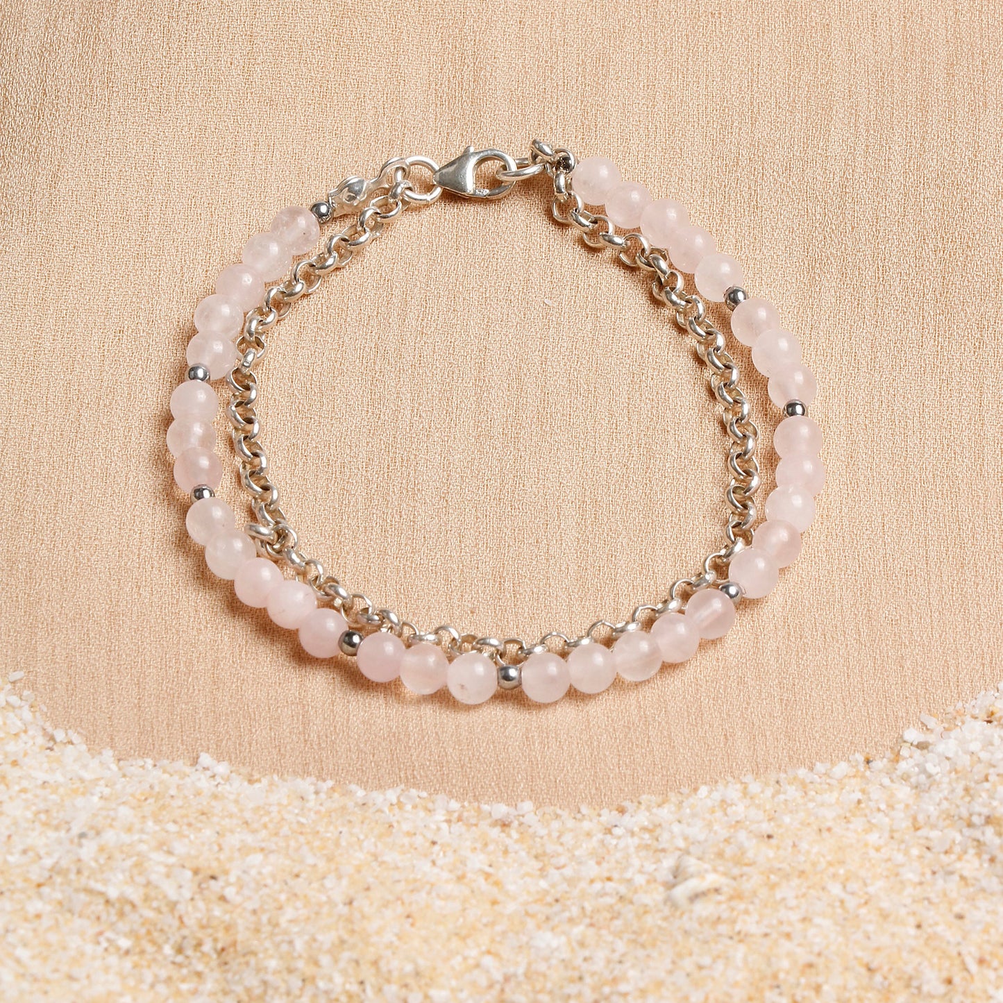 Oceanistone Rose Quartz Bracelet with Sterling Silver Clasp Product Description: