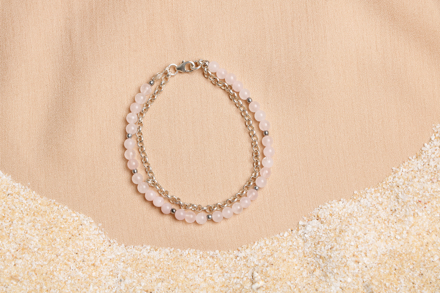 Oceanistone Rose Quartz Bracelet with Sterling Silver Clasp Product Description: