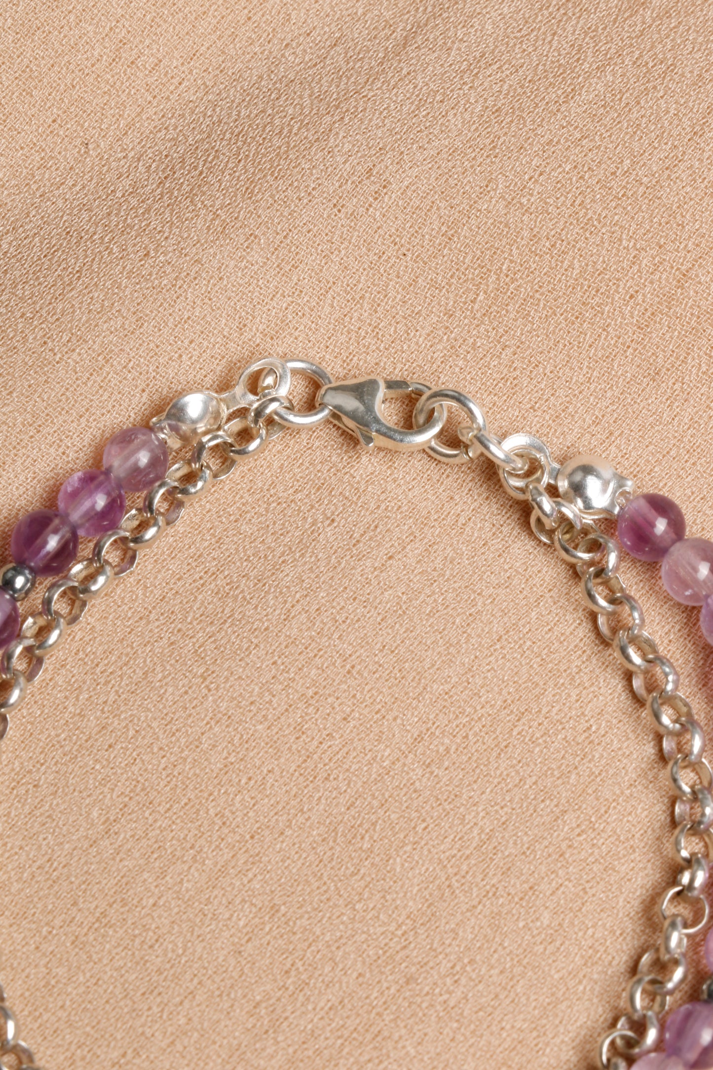4 mm Amethyst Beaded Bracelet with Silver Chain and Charm