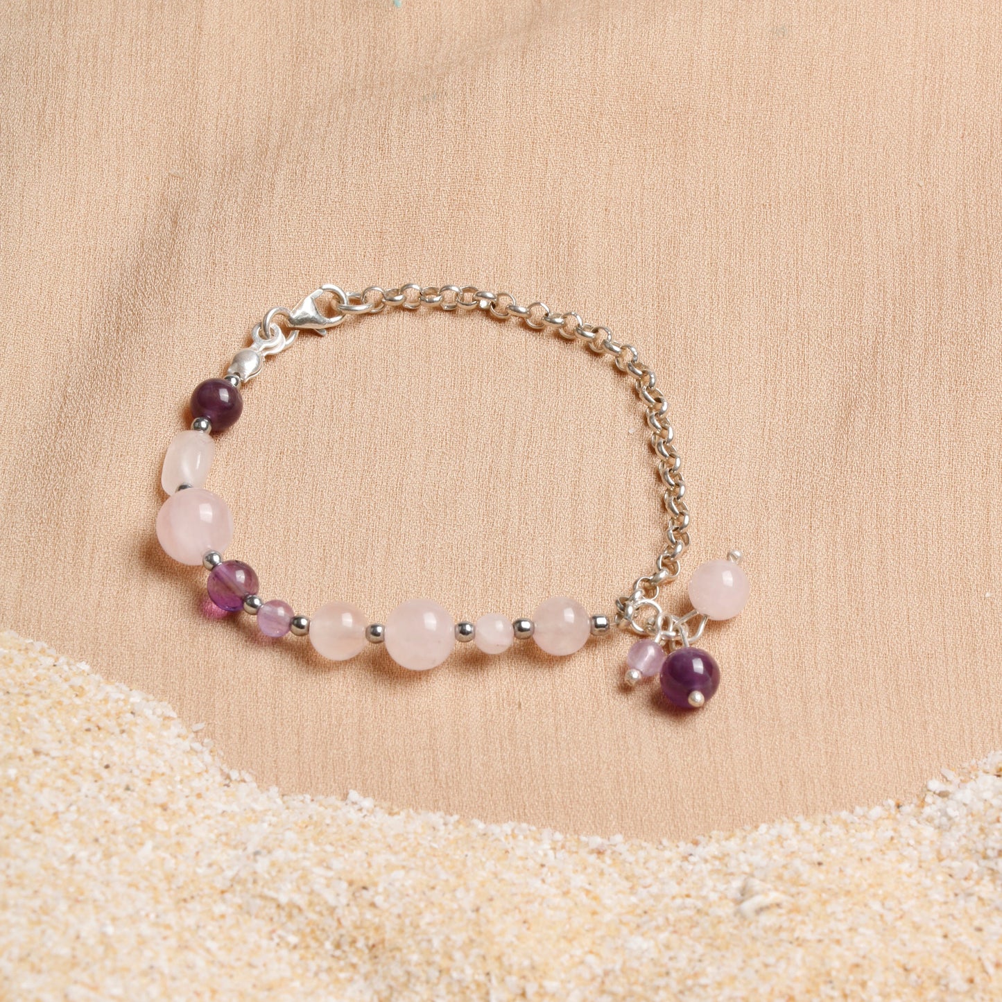 Oceanistone Rose Quartz Bracelet with Sterling Silver Clasp