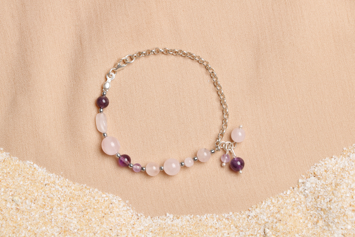 Oceanistone Rose Quartz Bracelet with Sterling Silver Clasp