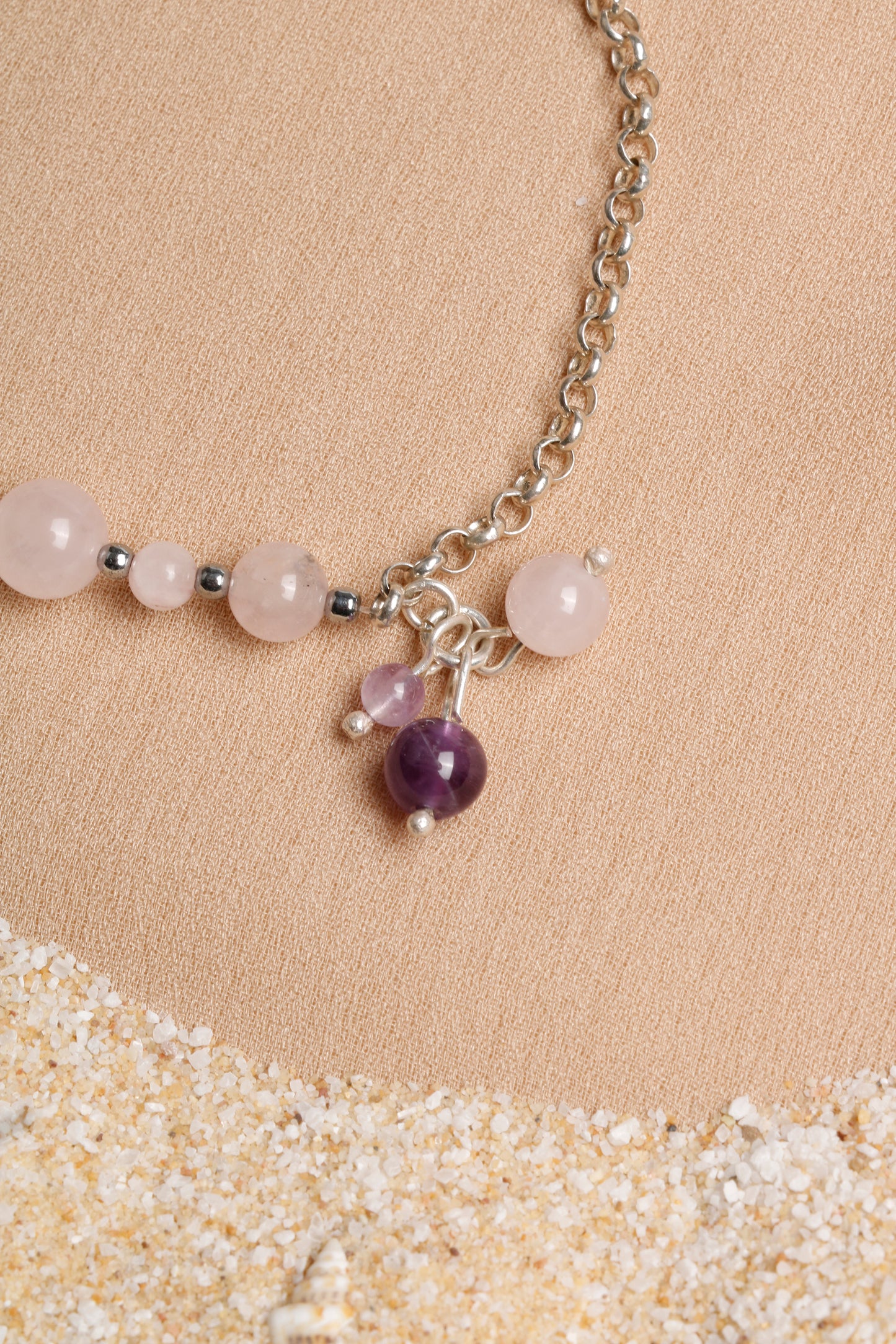 Oceanistone Rose Quartz Bracelet with Sterling Silver Clasp
