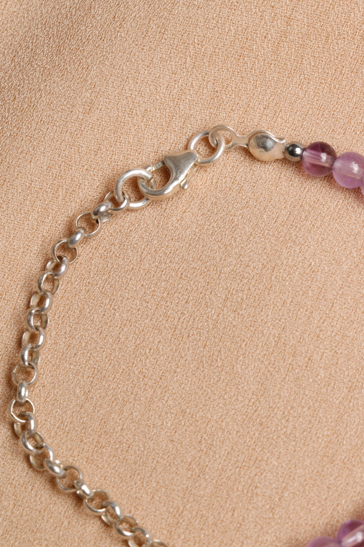 4 mm Amethyst Beaded Bracelet with Silver Chain and Charm