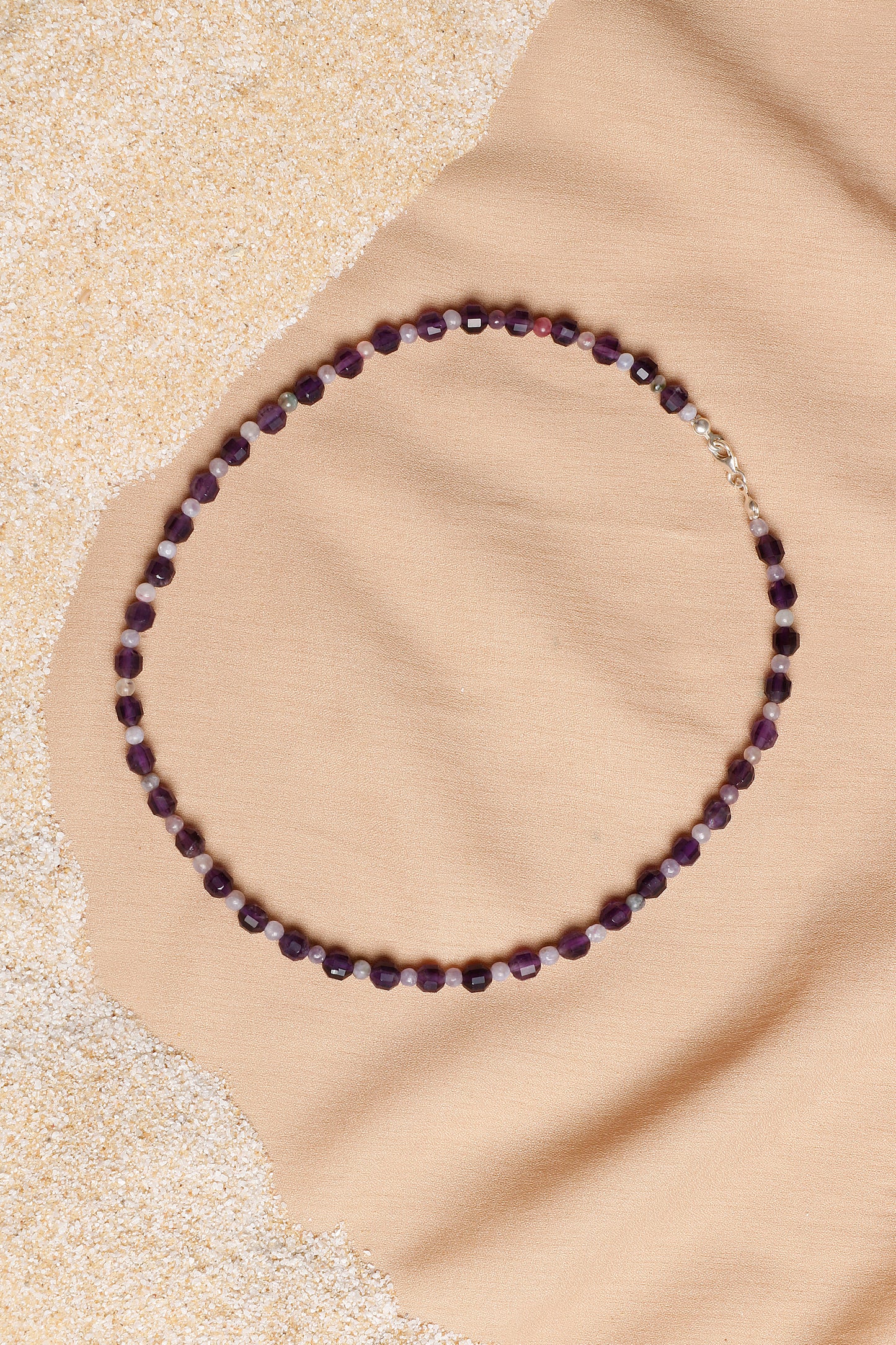 Oceanistone Natural Tourmaline and Amethyst Necklace with Sterling Silver Clasp