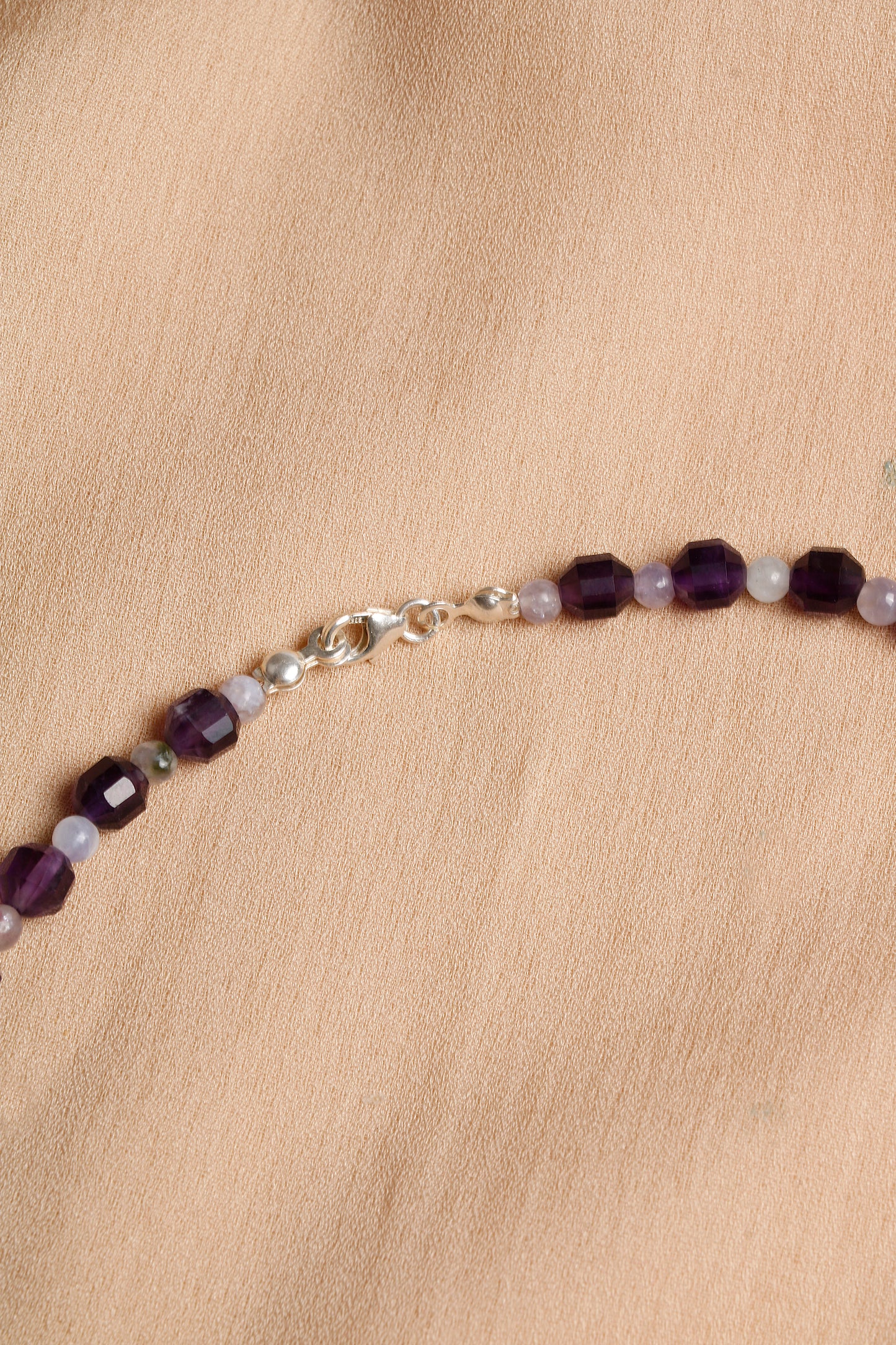 Oceanistone Natural Tourmaline and Amethyst Necklace with Sterling Silver Clasp