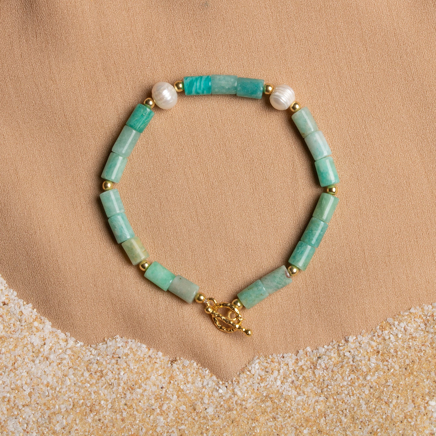 Amazonite and Pearl Bracelet with Sterling Silver Clasp – Oceanistone Collection