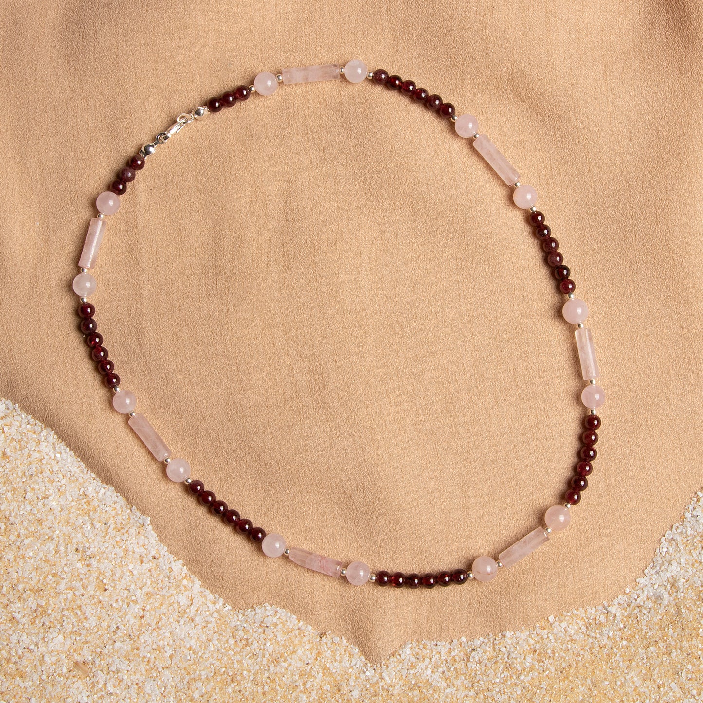 Garnet and Rose Quartz Necklace with Sterling Silver Clasp – Oceanistone Collection