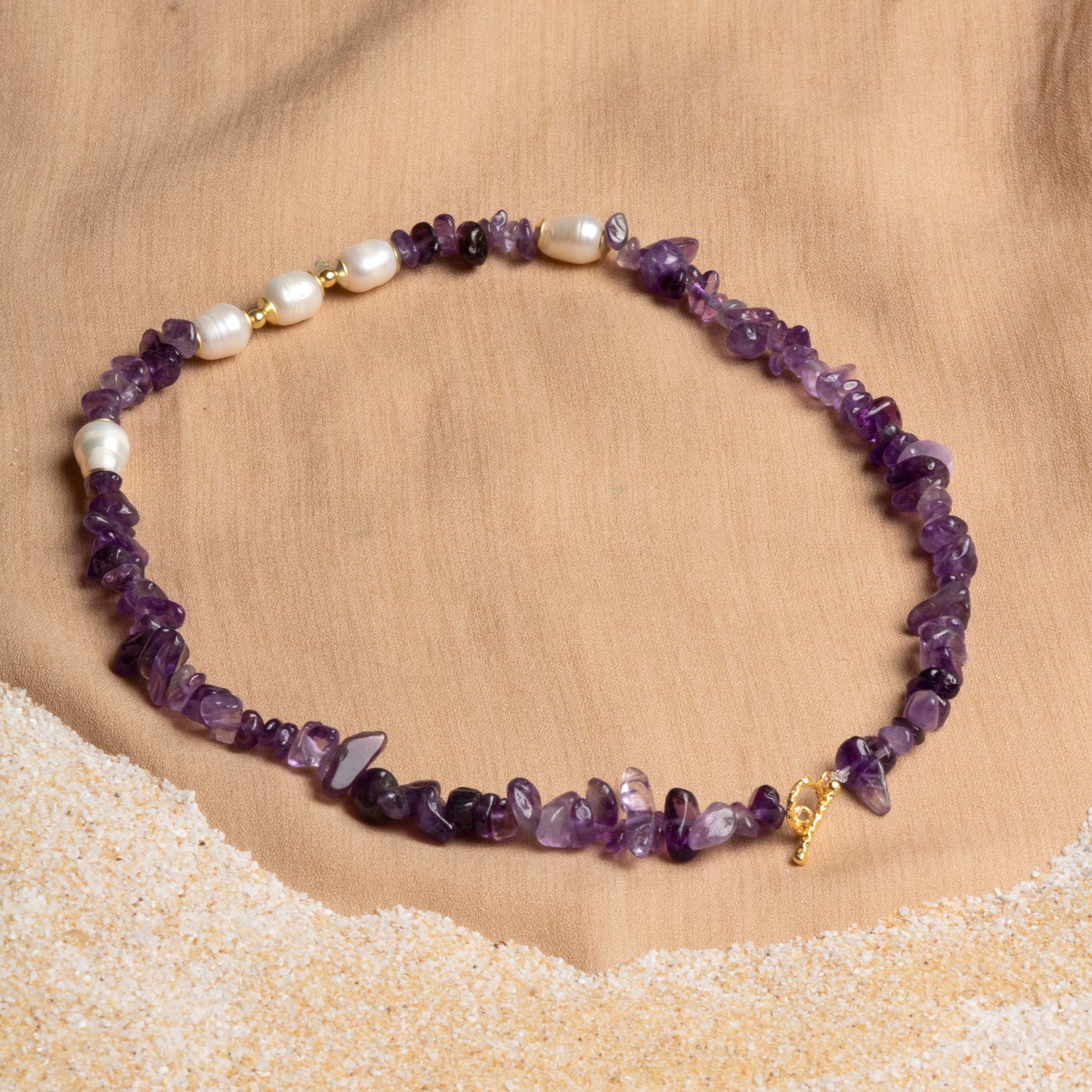 Amethyst and Pearl Necklace with Sterling Silver Clasp – Oceanistone Collection