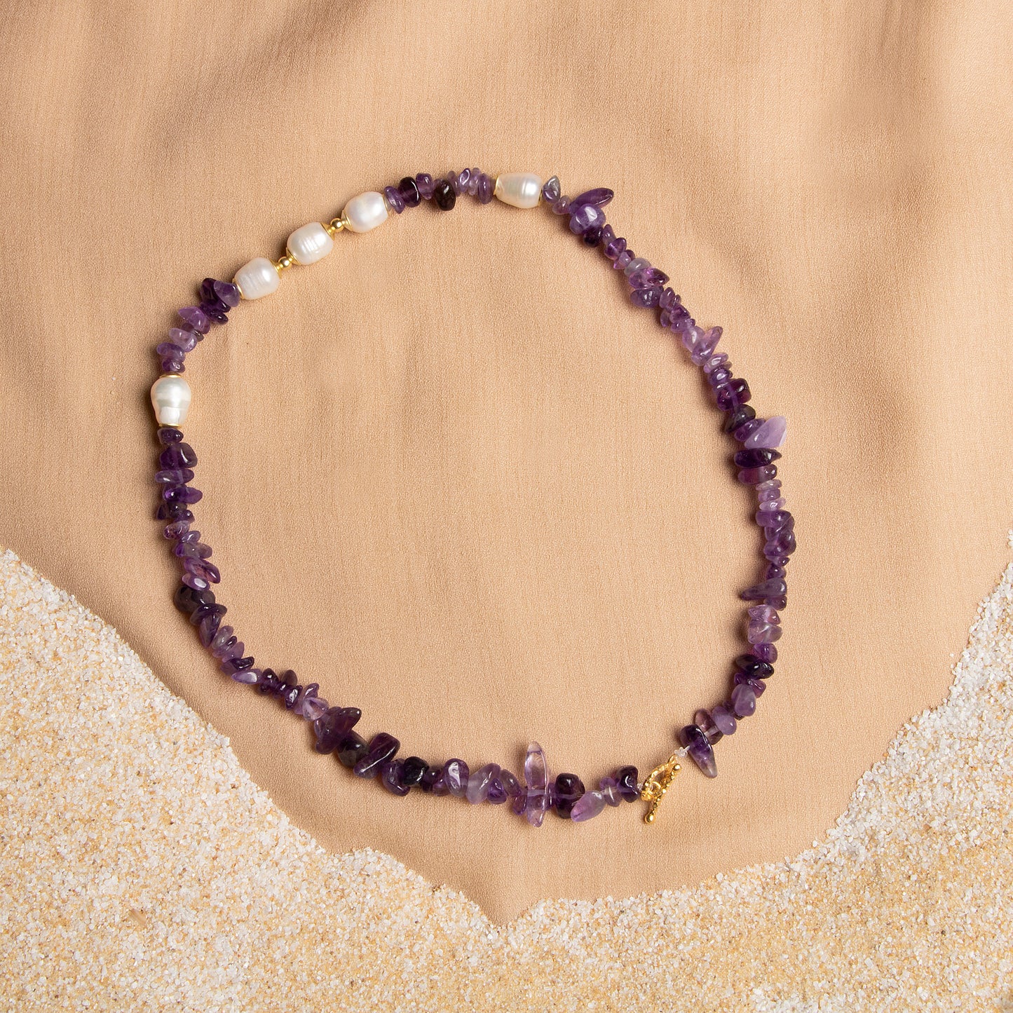 Amethyst and Pearl Necklace with Sterling Silver Clasp – Oceanistone Collection