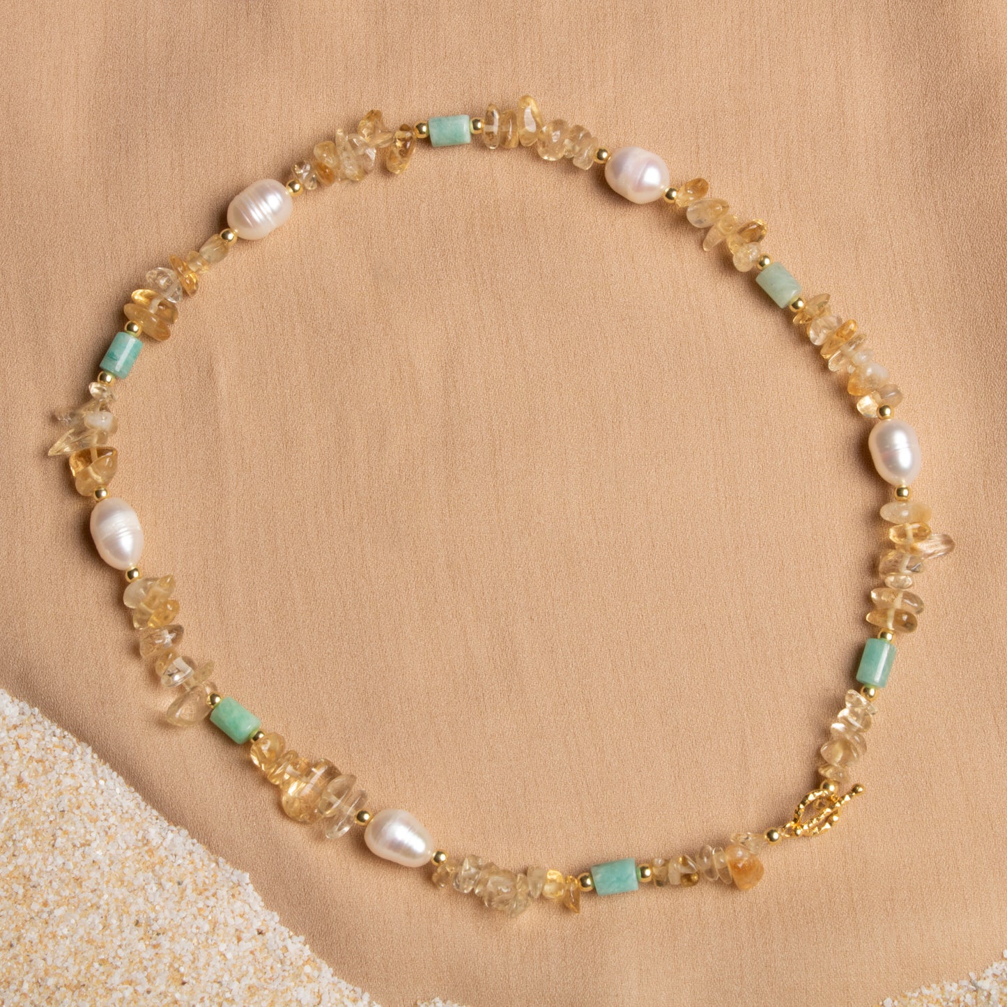 Citrine and Pink Quartz Necklace with Sterling Silver Clasp – Oceanistone Collection