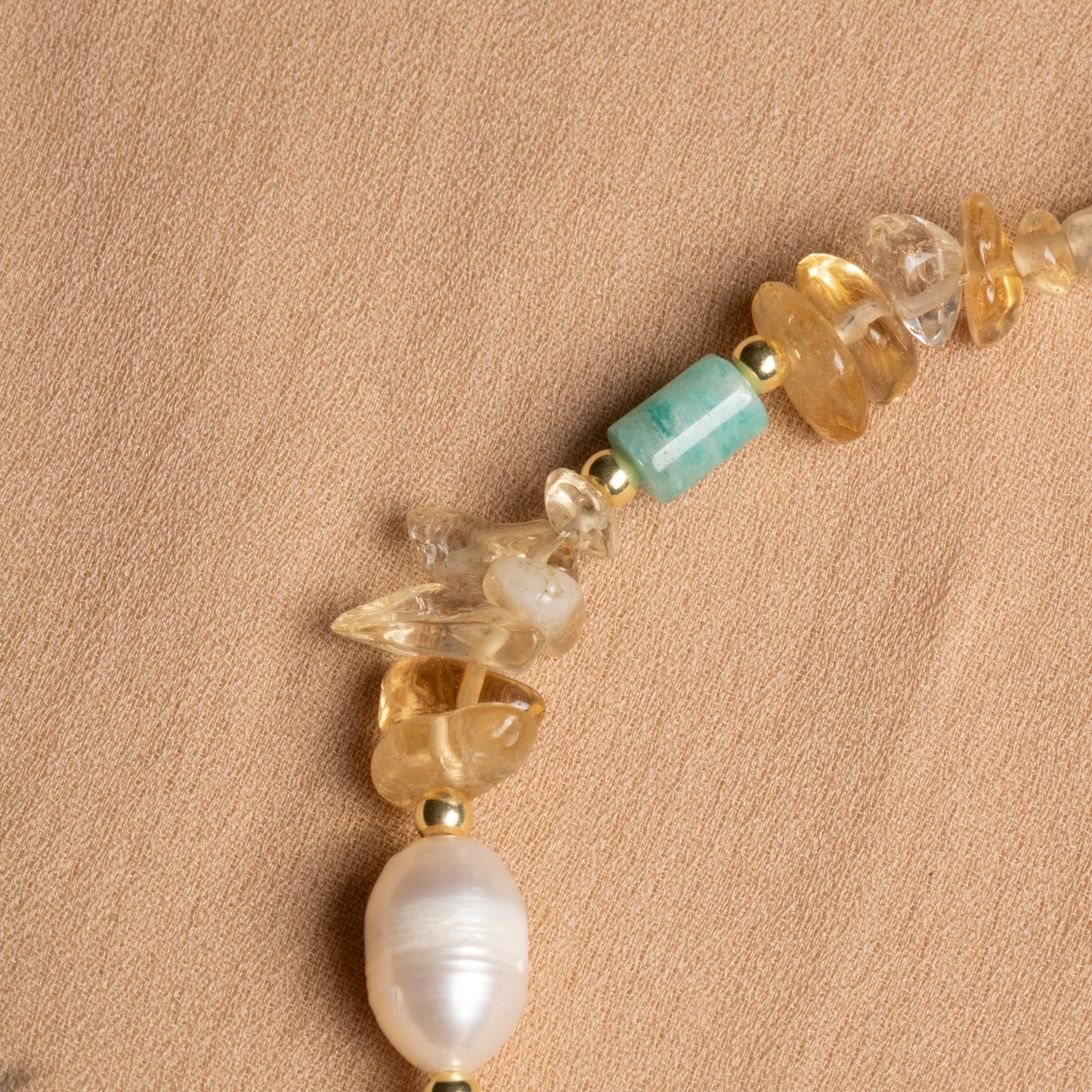 Citrine and Pink Quartz Necklace with Sterling Silver Clasp – Oceanistone Collection