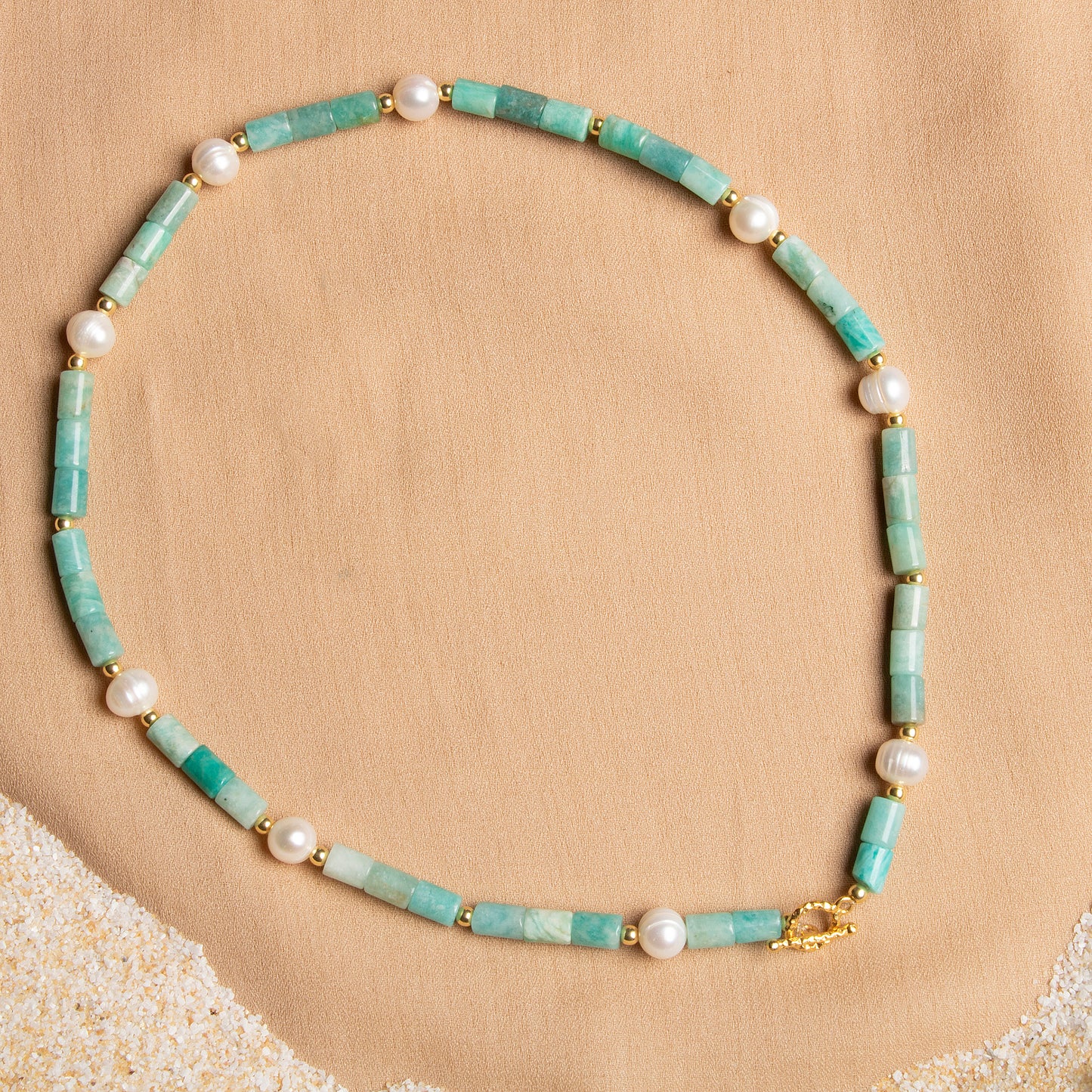 Amazonite and Freshwater Pearl Necklace with Sterling Silver Clasp – Oceanistone Collection