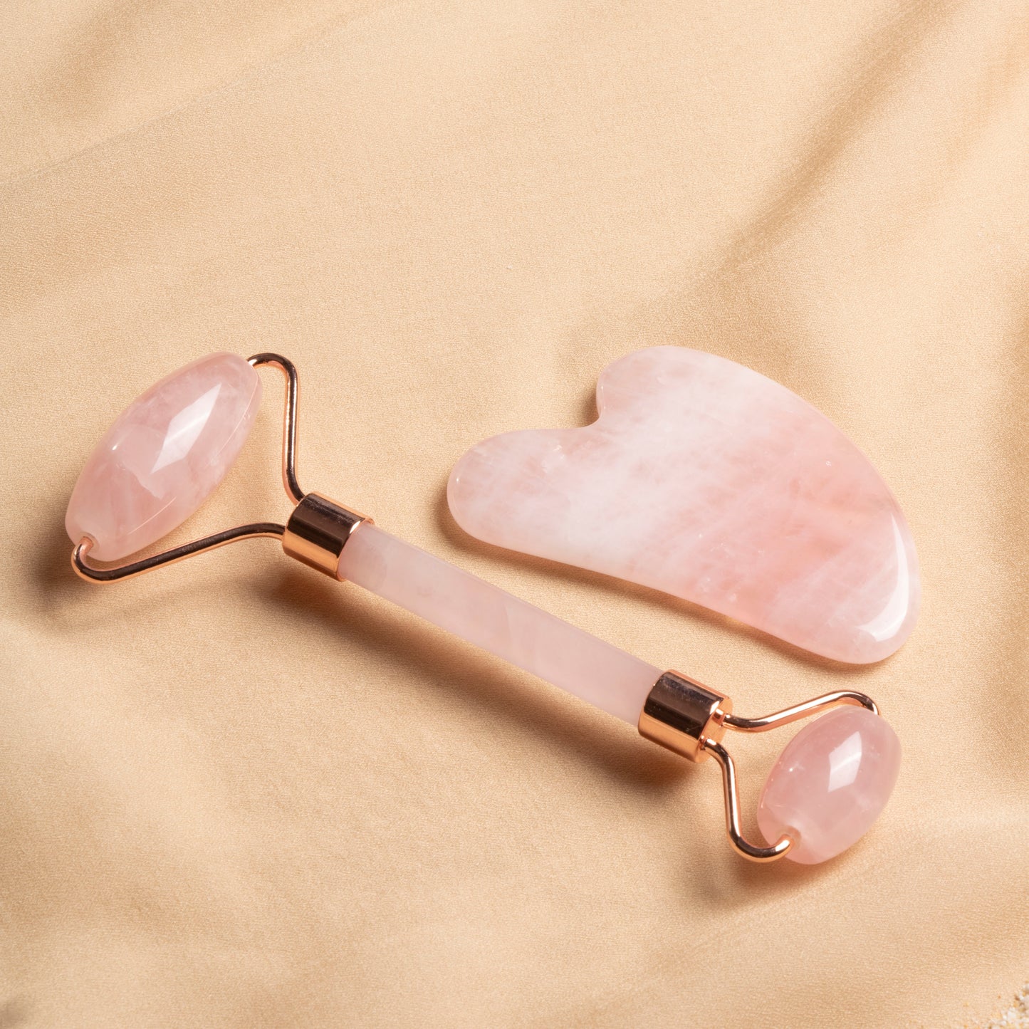 Rose Quartz Roller & Heart Gua Sha Massage Set