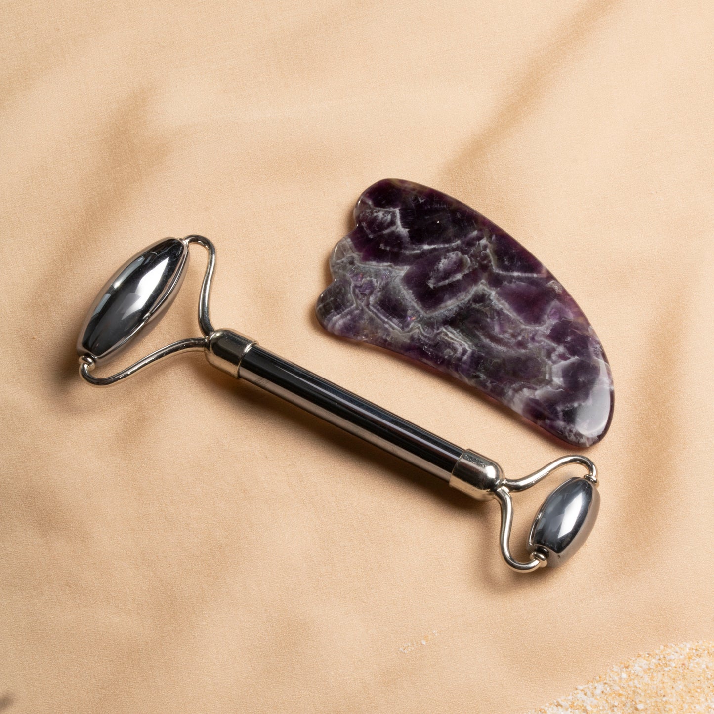 Terahertz Roller & Amethyst Goose Foot Gua Sha Massage Set