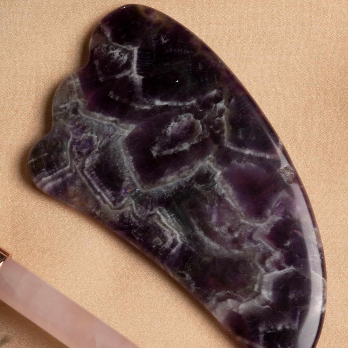 Rose Quartz Roller & Amethyst Goose Foot Gua Sha Massage Set