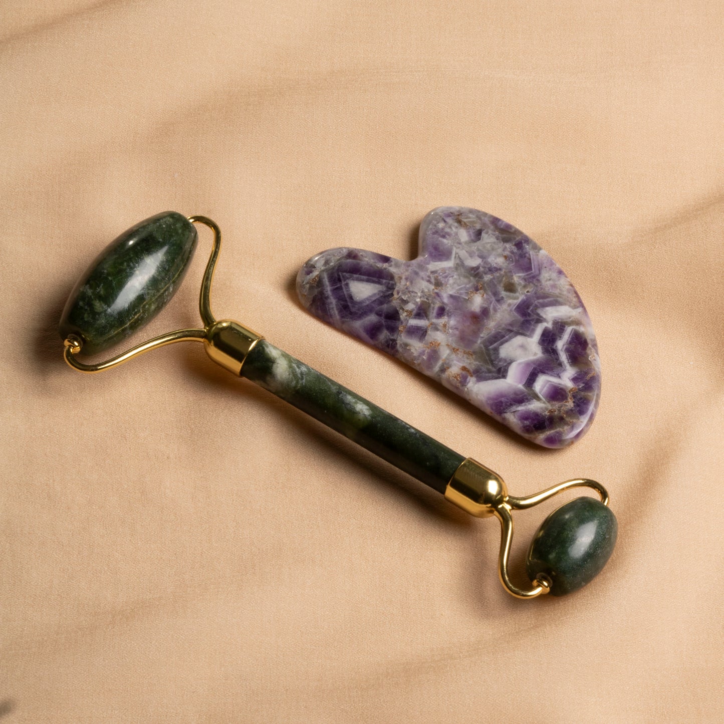 Jade Roller & Amethyst Heart-Shaped Gua Sha Massage Set