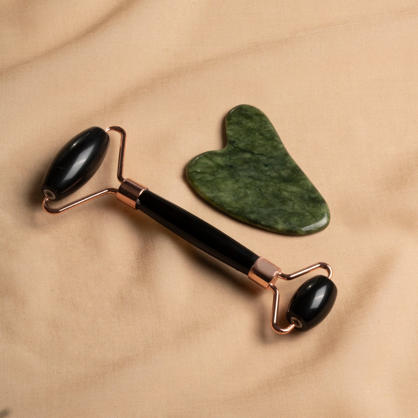 Obsidian Roller & Jade Heart-Shaped Gua Sha Massage Set