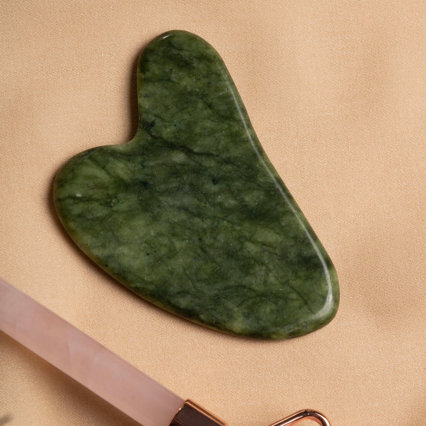 Rose Quartz Roller & Jade Heart-Shaped Gua Sha Massage Set