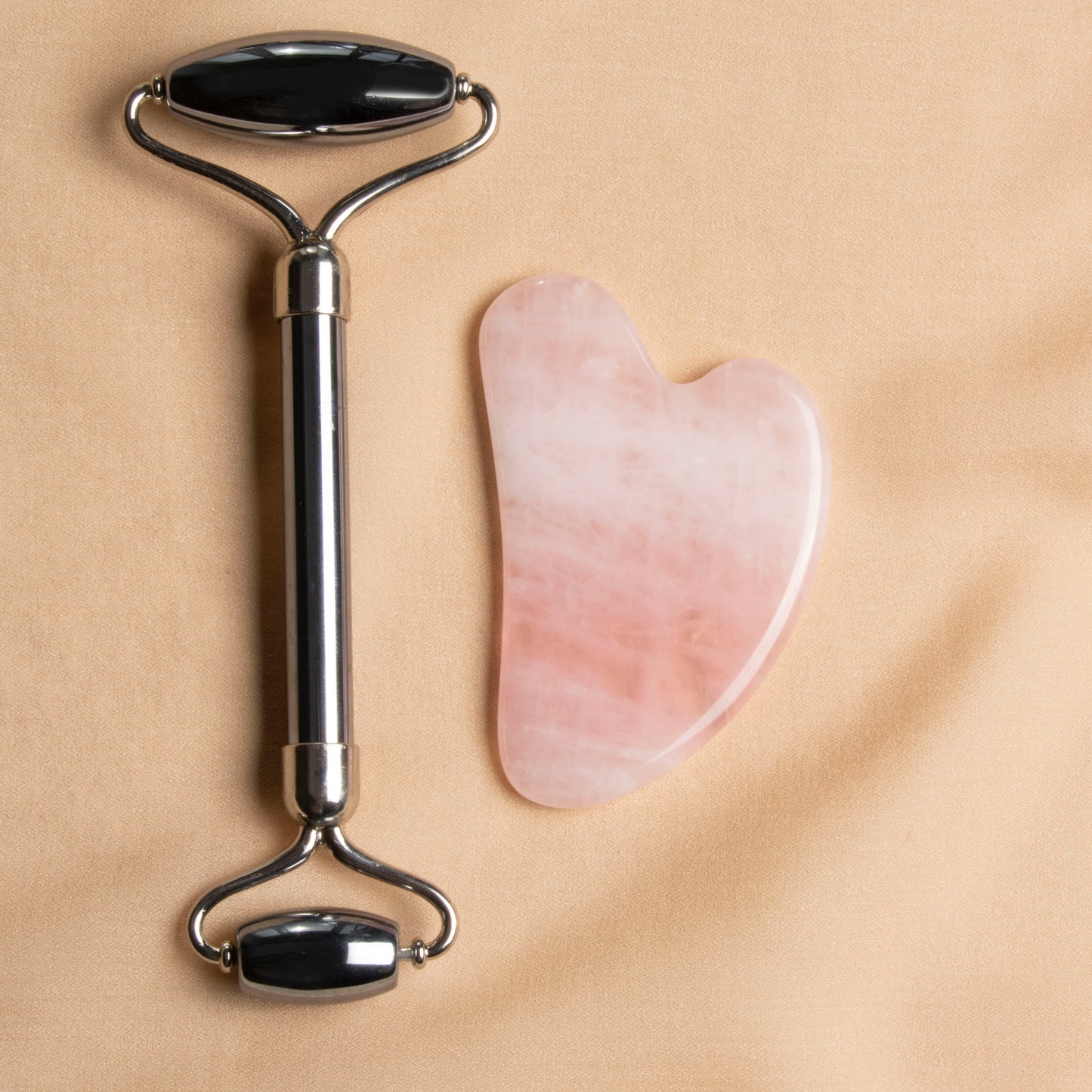 Terahertz Roller & Rose Quartz Heart-Shaped Gua Sha Massage Set