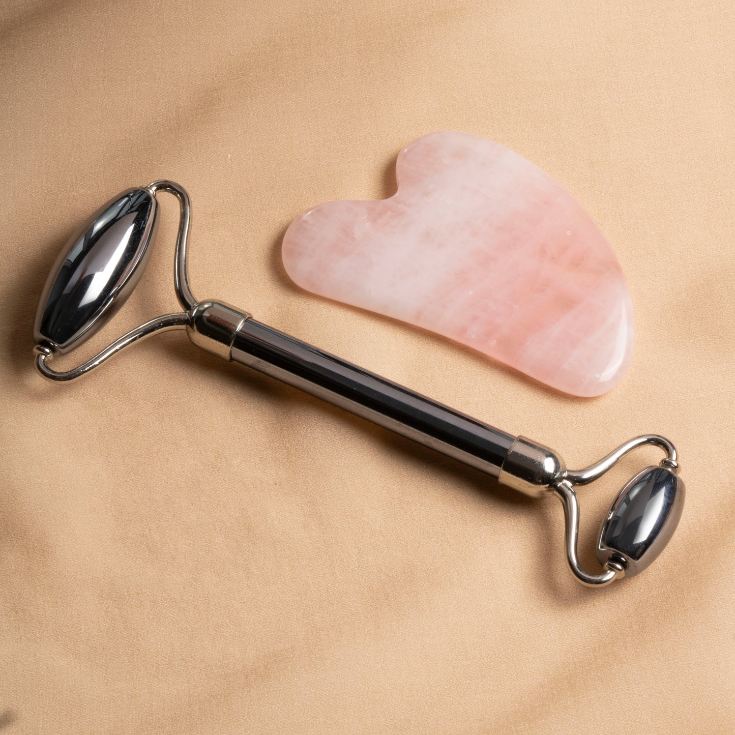 Terahertz Roller & Rose Quartz Heart-Shaped Gua Sha Massage Set